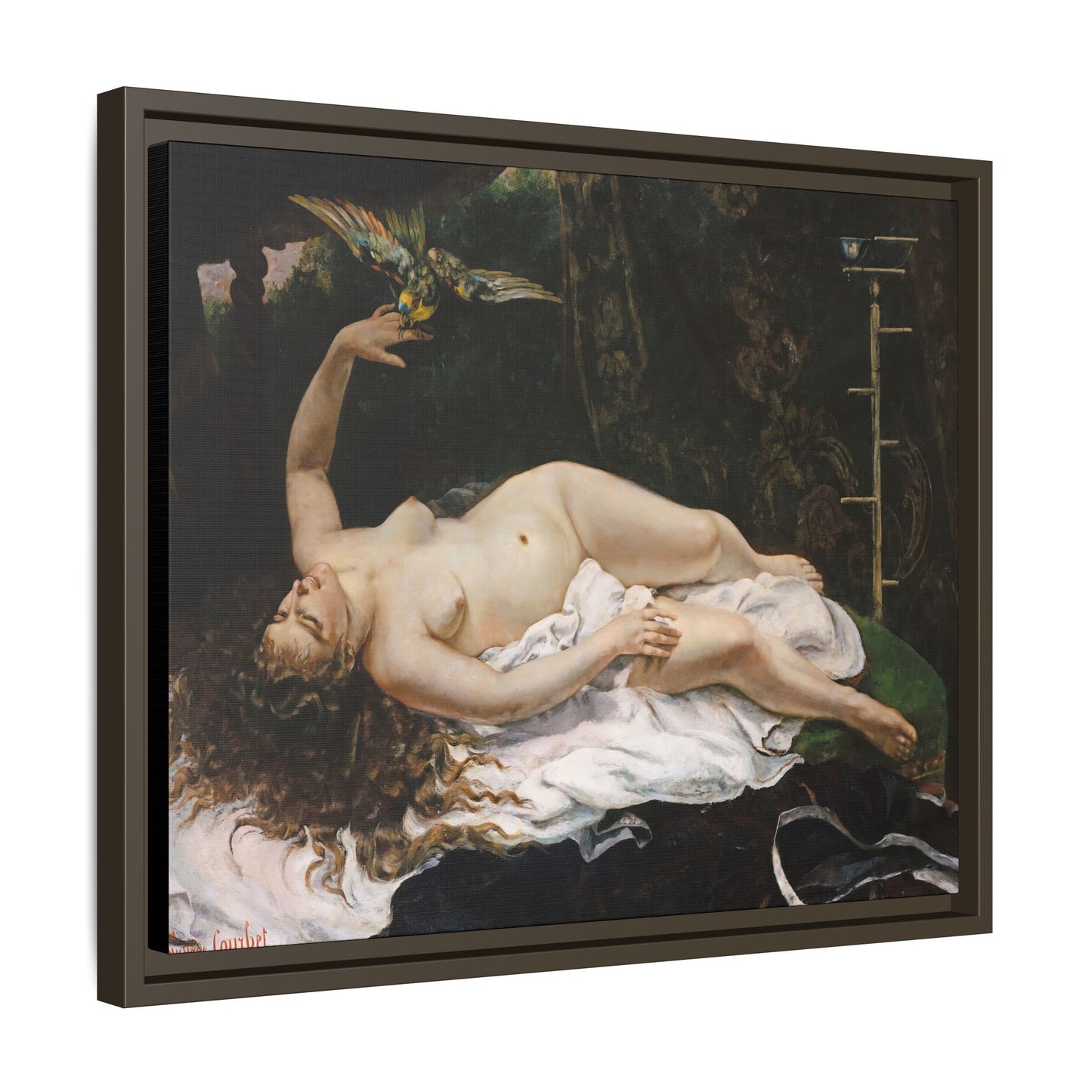 Courbet, Gustave - Woman with a Parrot (1866) - Matte Canvas, Framed