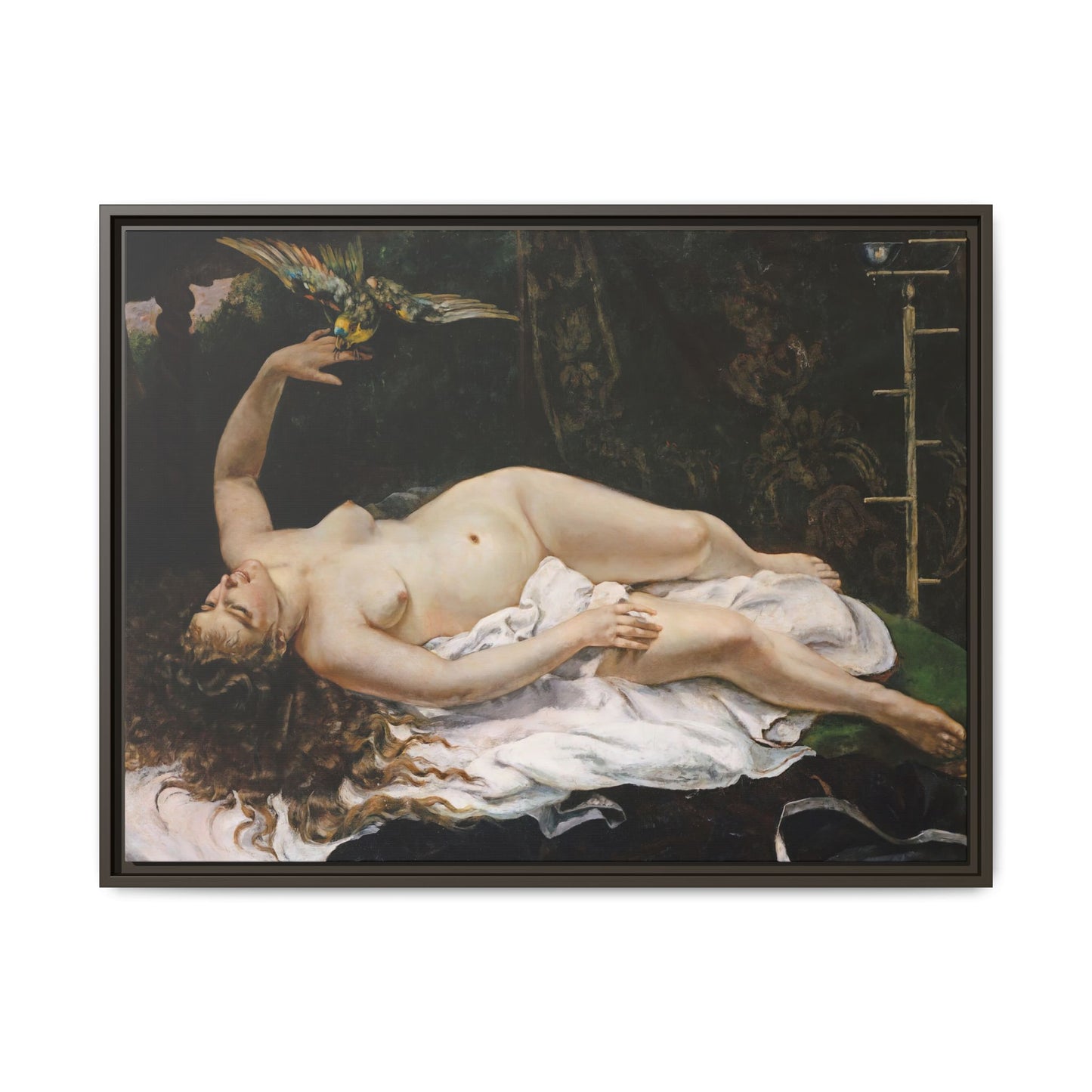 Courbet, Gustave - Woman with a Parrot (1866) - Matte Canvas, Framed