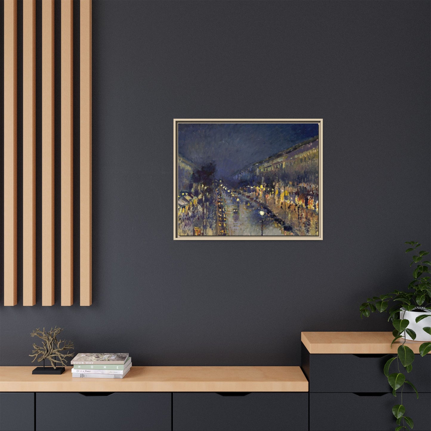 Pissarro, Camille - The Boulevard Montmartre At Night (1897) - Matte Canvas, Framed