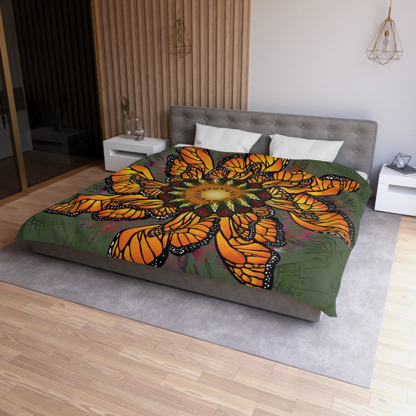 Pacio, Adam - Monarch Butterfly Mandala - Microfiber Duvet Cover