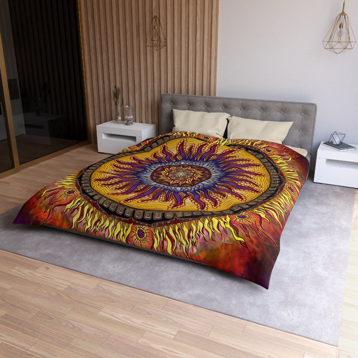 Solar Disc Mandala - Microfiber Duvet Cover