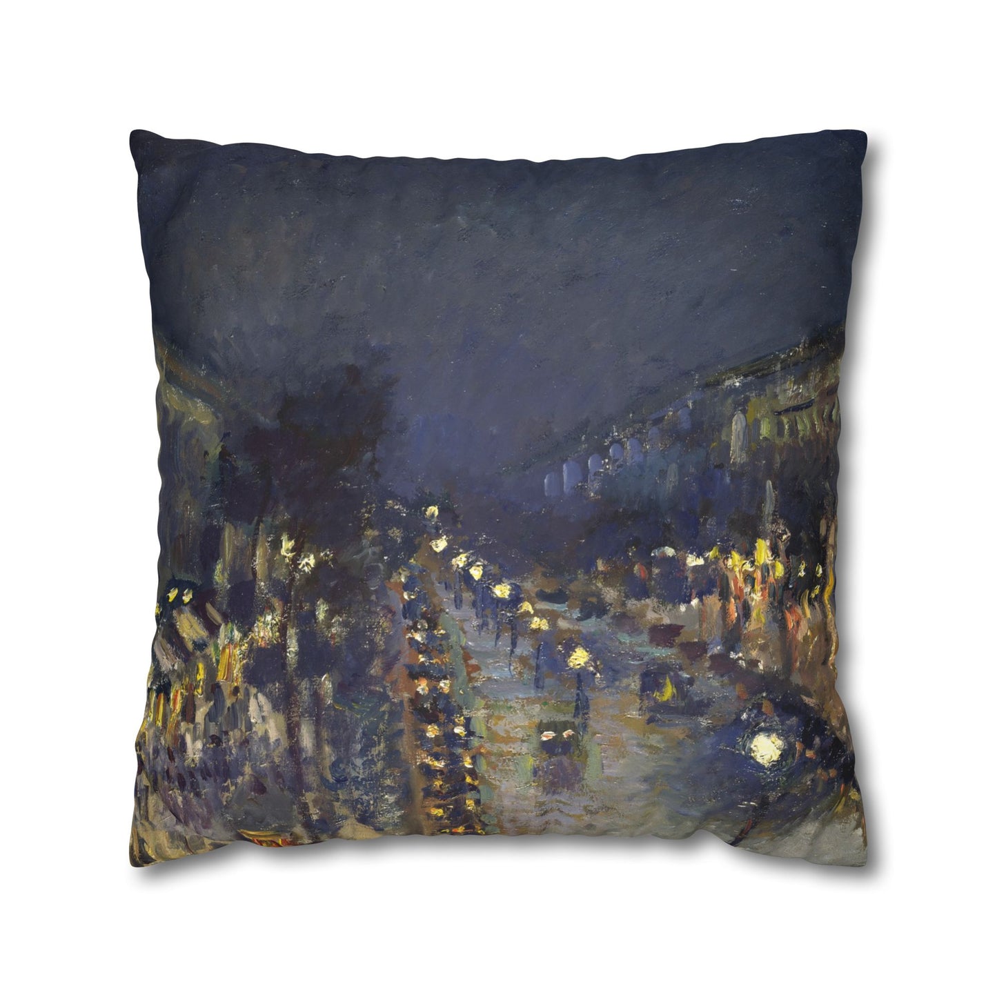 Pissarro, Camille - The Boulevard Montmartre At Night (1897) - Suede Square Pillowcase