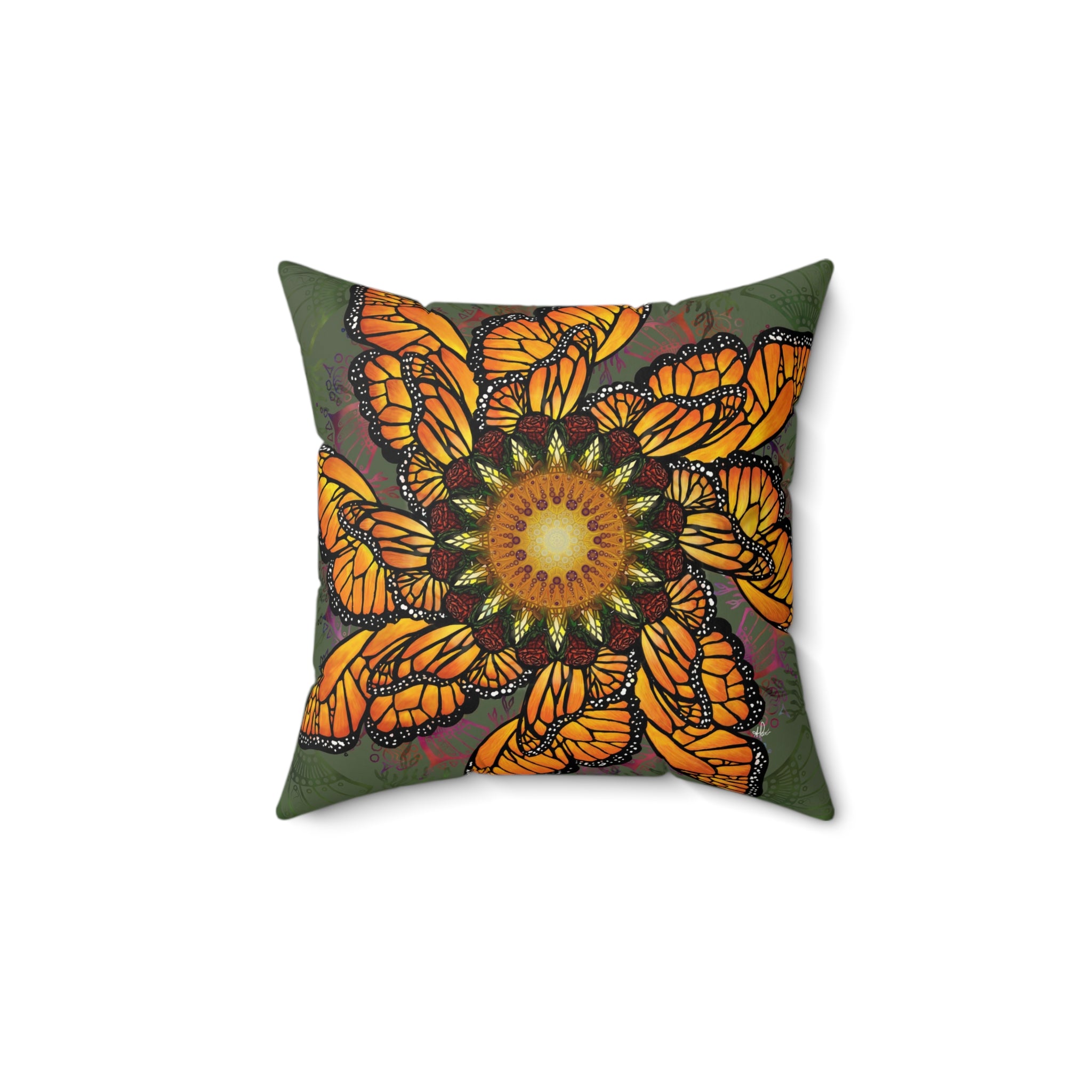 Monarch Butterfly Mandala - Suede Square Pillow