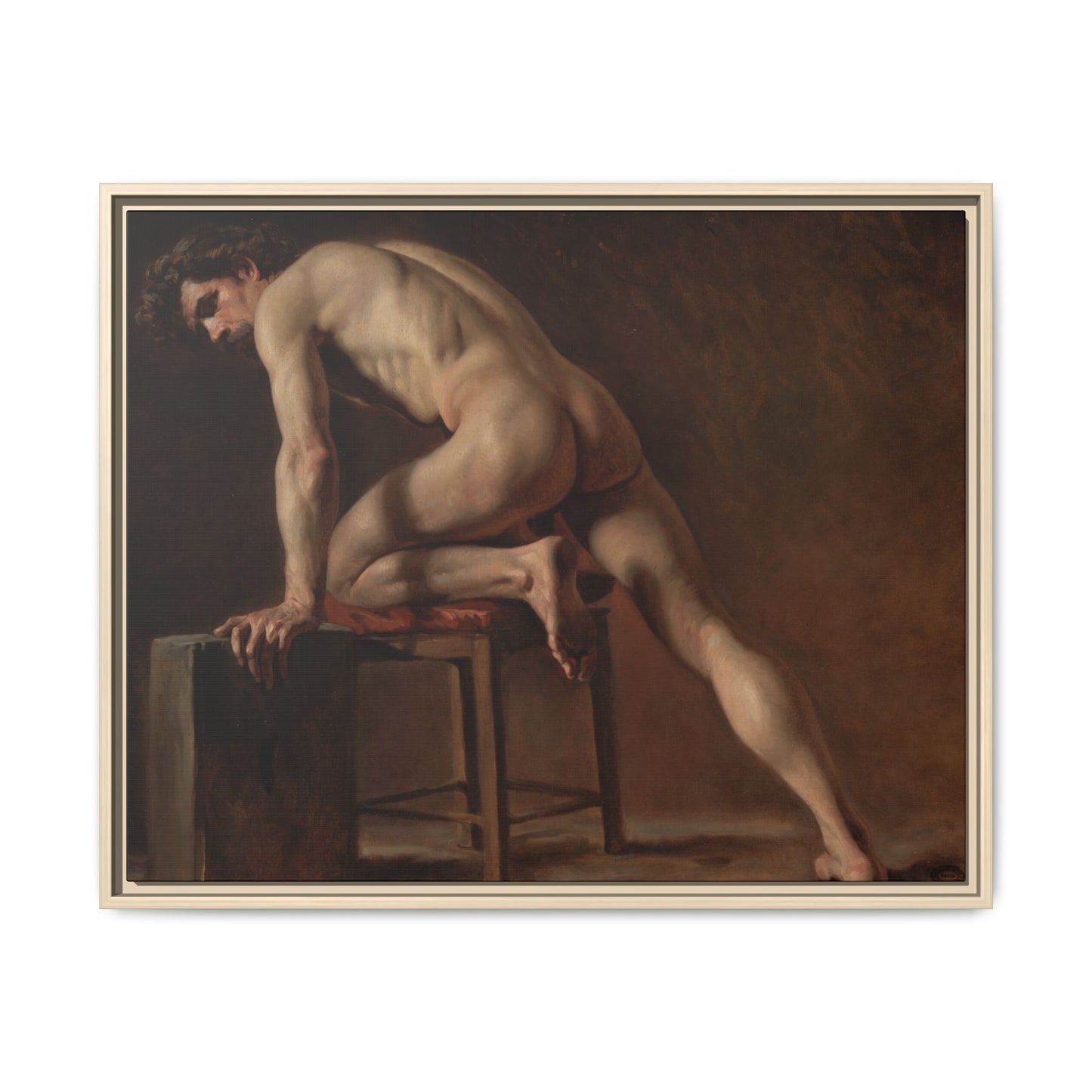 Courbet, Gustave - Study of a Nude Man (1840) - Matte Canvas, Framed