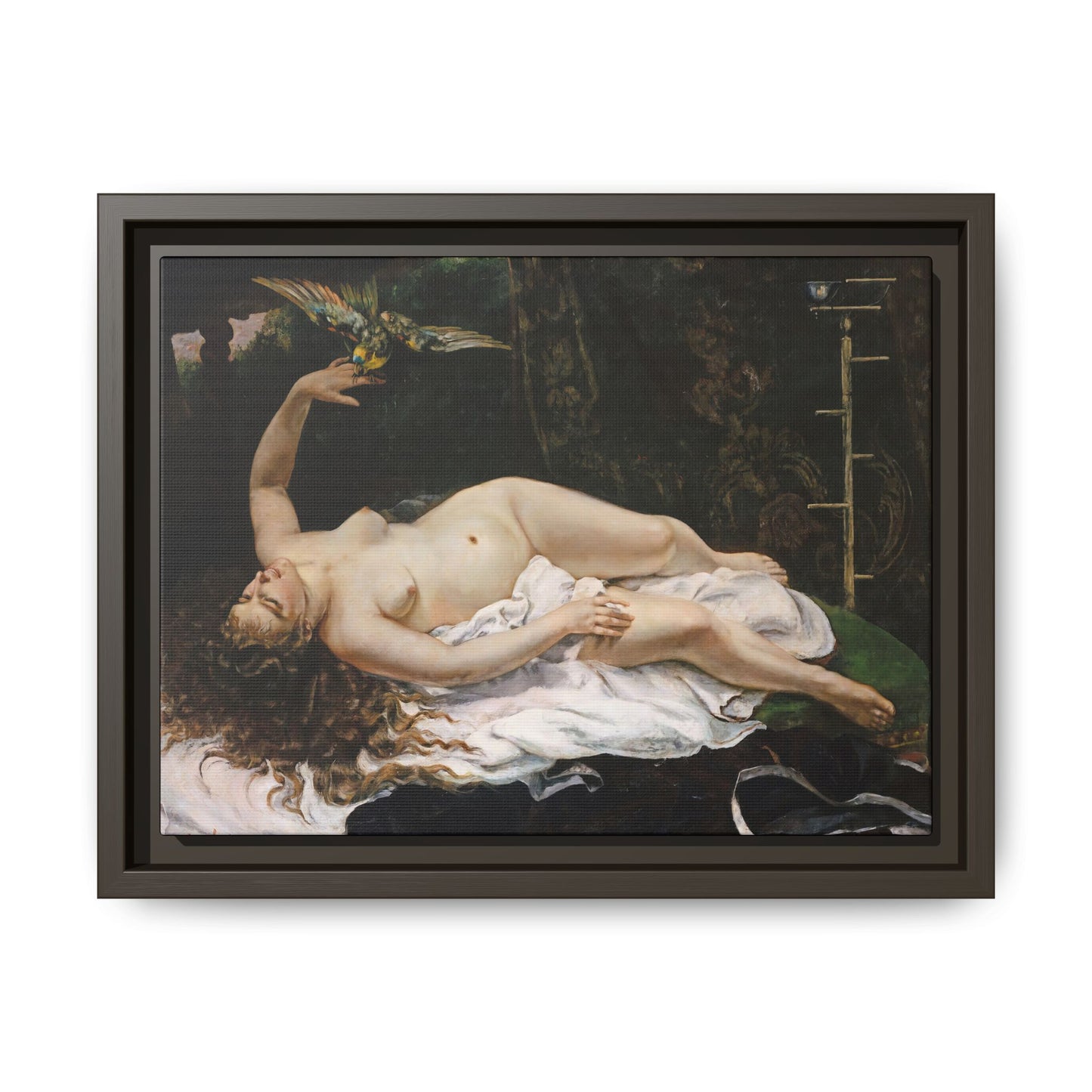Courbet, Gustave - Woman with a Parrot (1866) - Matte Canvas, Framed