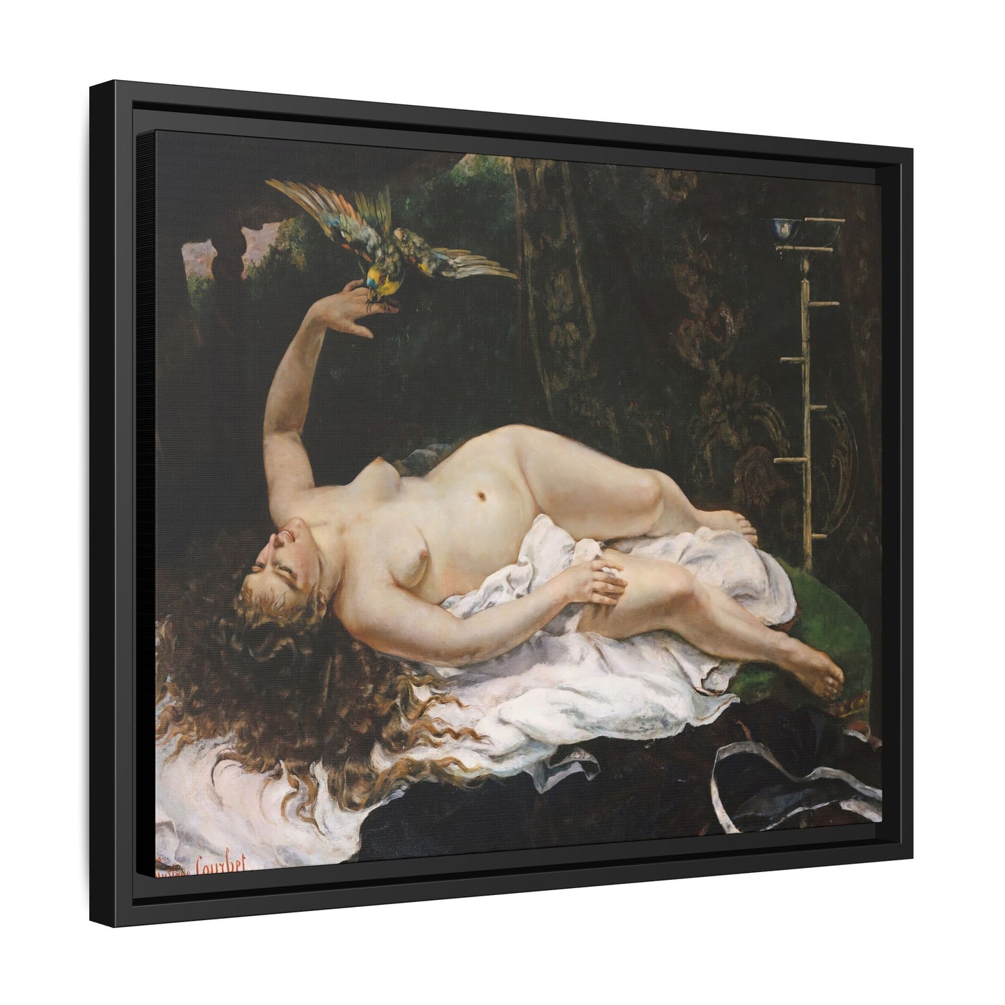 Courbet, Gustave - Woman with a Parrot (1866) - Matte Canvas, Framed