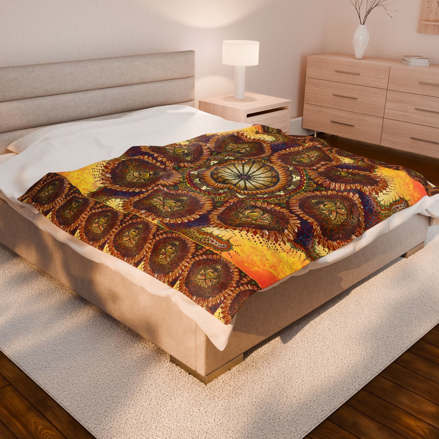 Lion Summer Mandala - Velveteen Plush Blanket