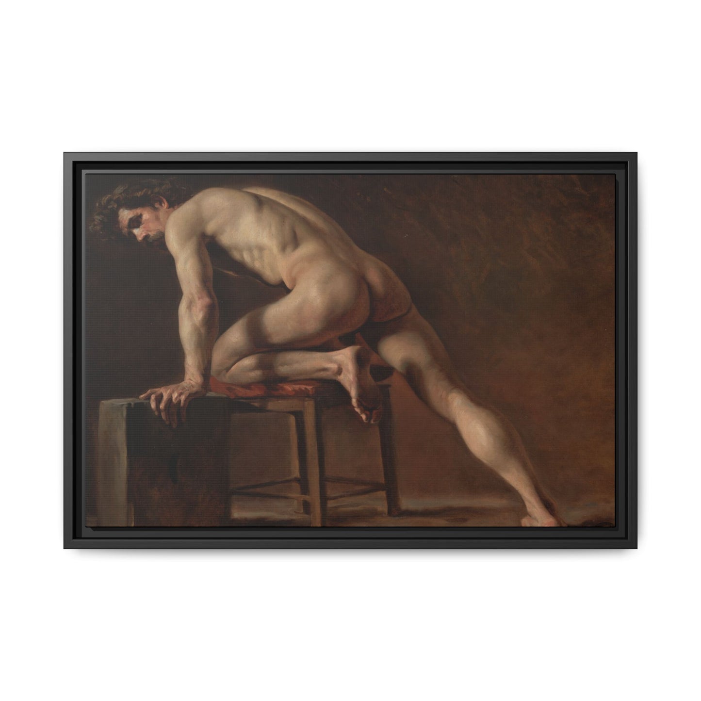 Courbet, Gustave - Study of a Nude Man (1840) - Matte Canvas, Framed