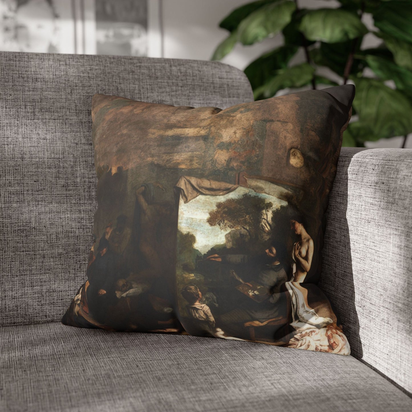 Courbet, Gustave - The Painter’s Studio (1855) - Suede Square Pillowcase