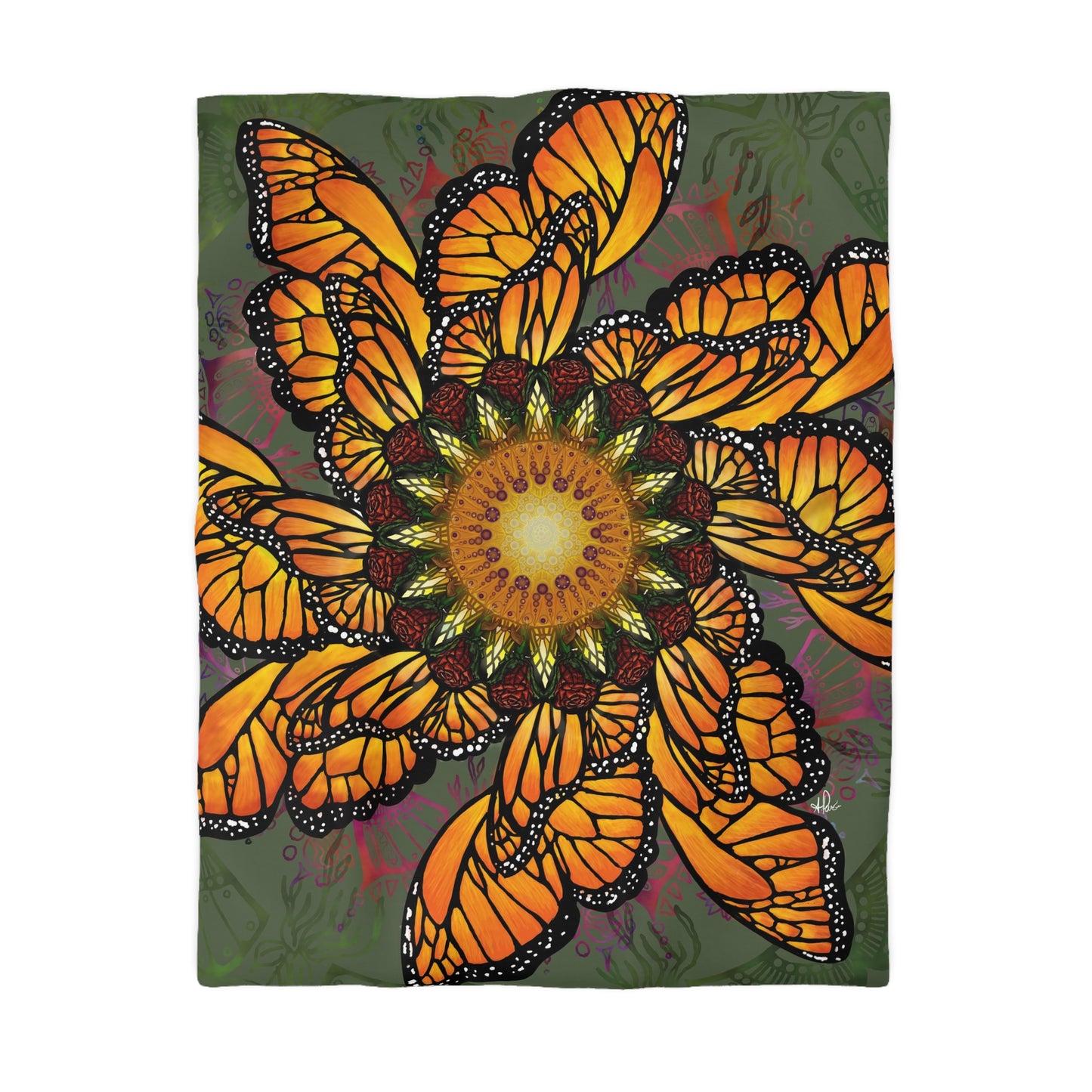 Pacio, Adam - Monarch Butterfly Mandala - Microfiber Duvet Cover