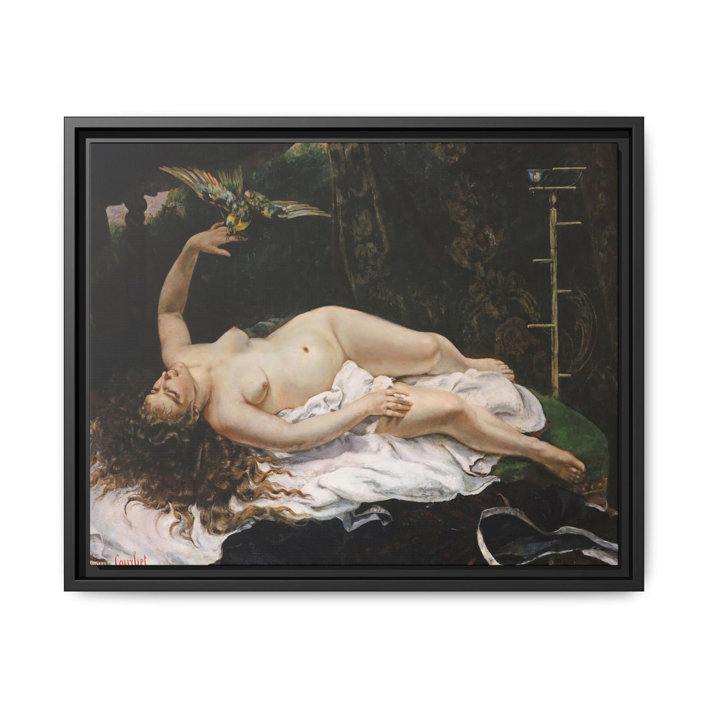 Courbet, Gustave - Woman with a Parrot (1866) - Matte Canvas, Framed