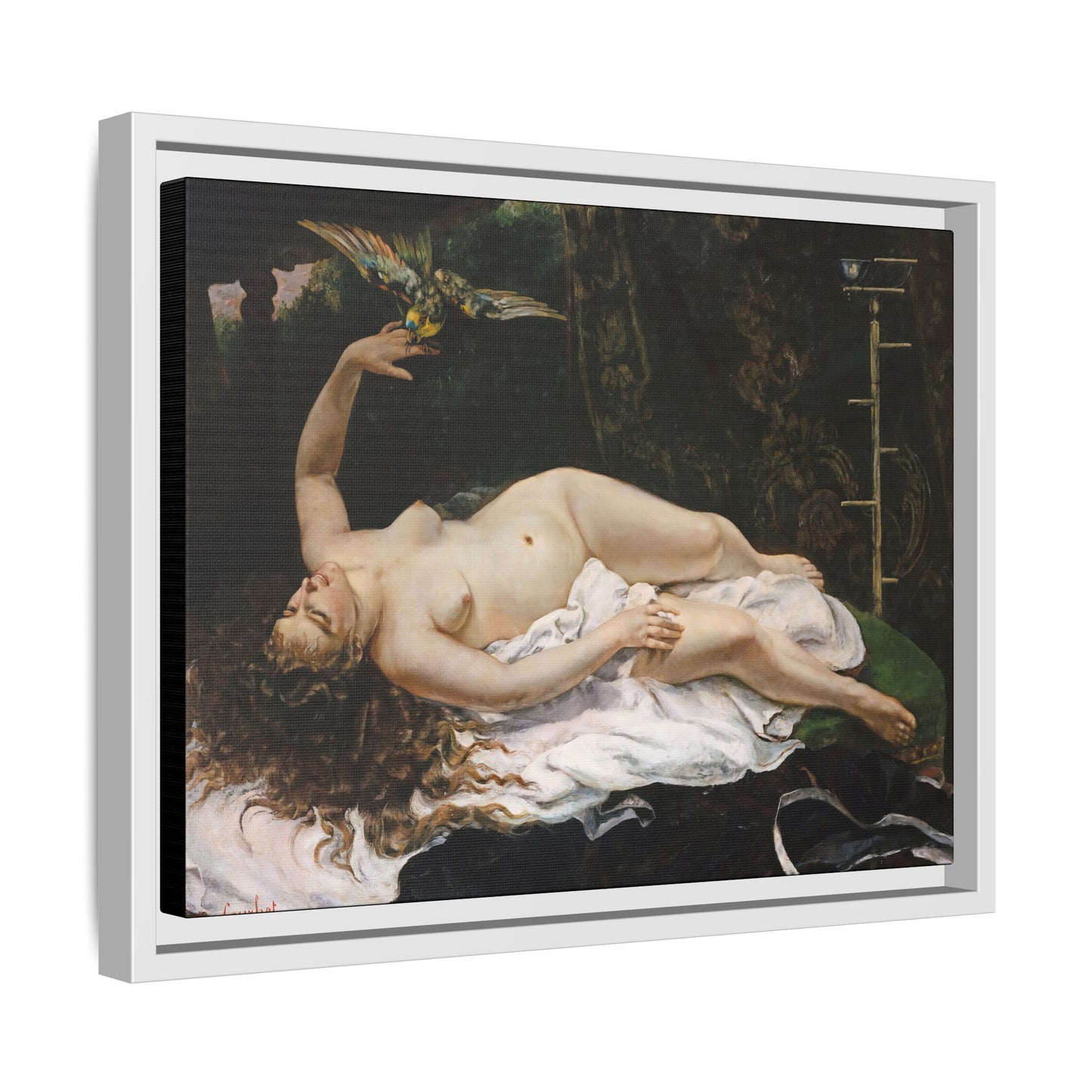 Courbet, Gustave - Woman with a Parrot (1866) - Matte Canvas, Framed