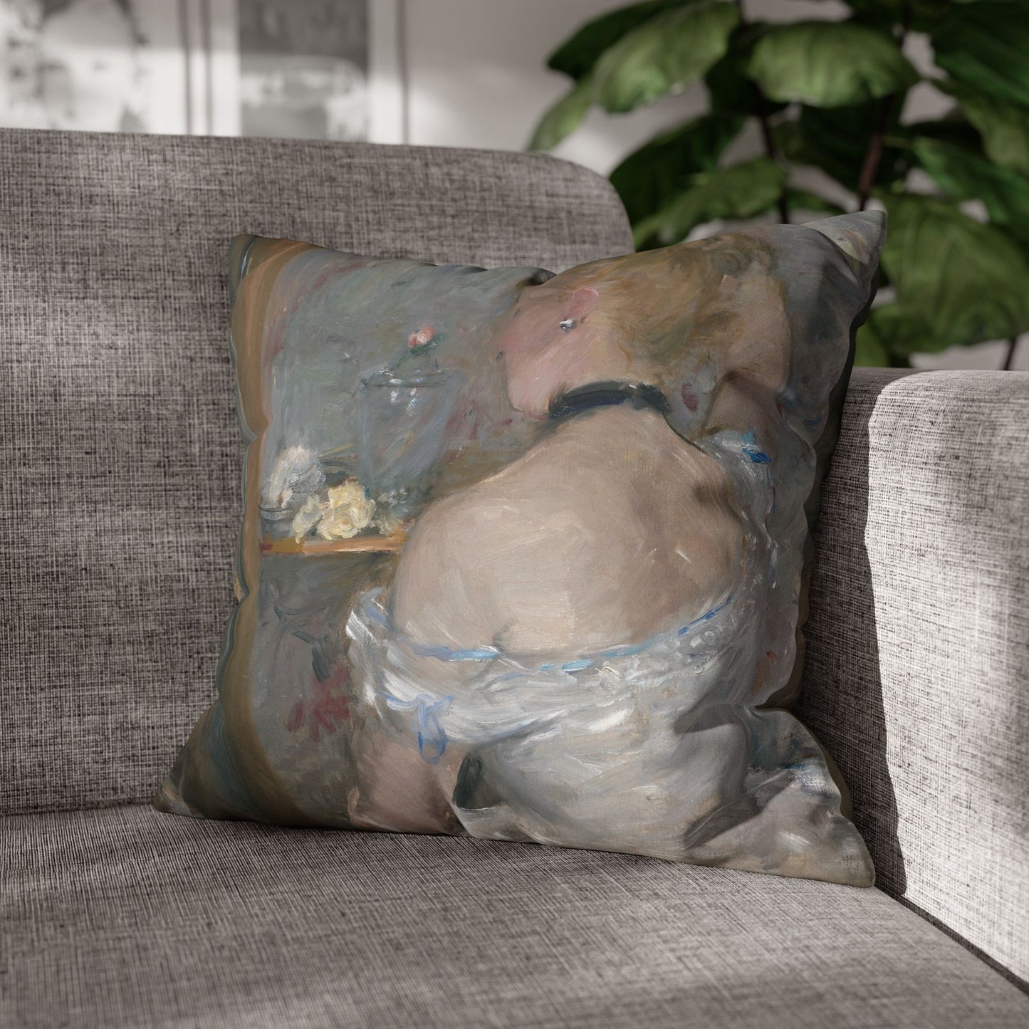 Morisot, Berthe - Woman at Her Toilette (1880) - Suede Square Pillowcase