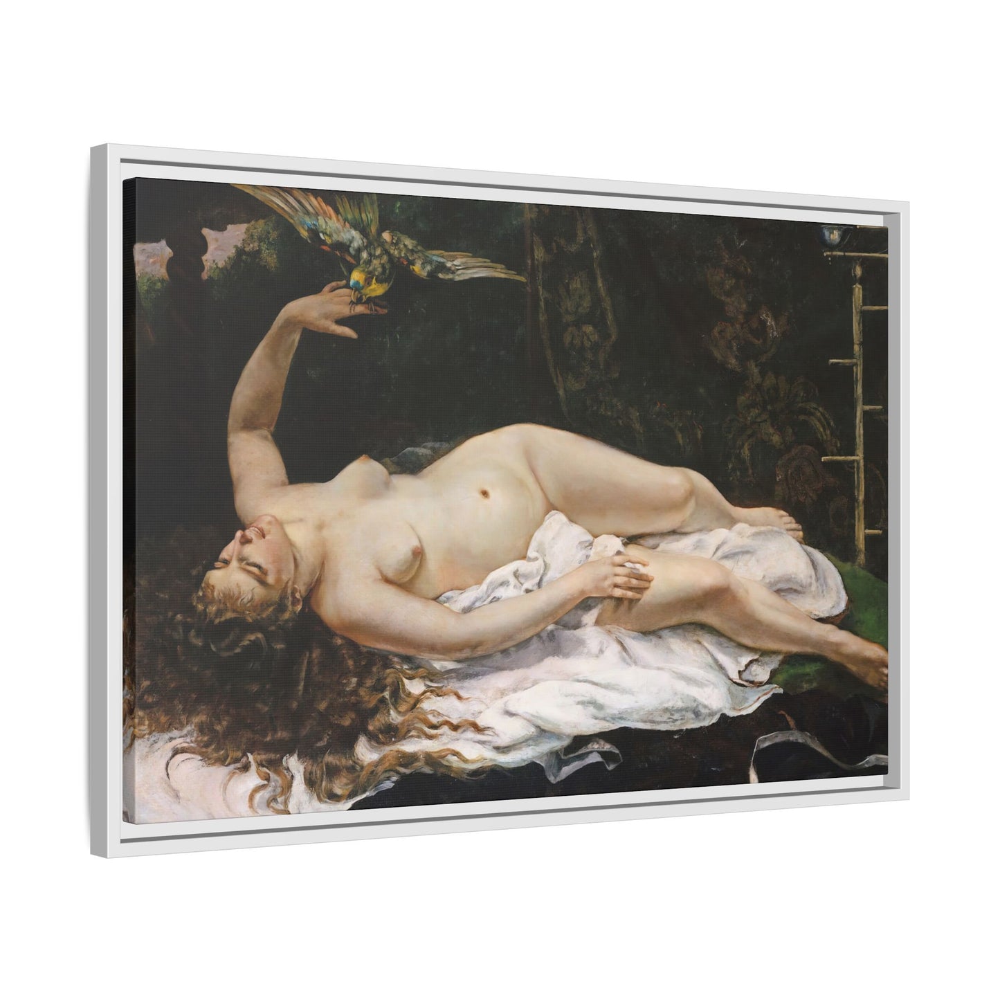 Courbet, Gustave - Woman with a Parrot (1866) - Matte Canvas, Framed