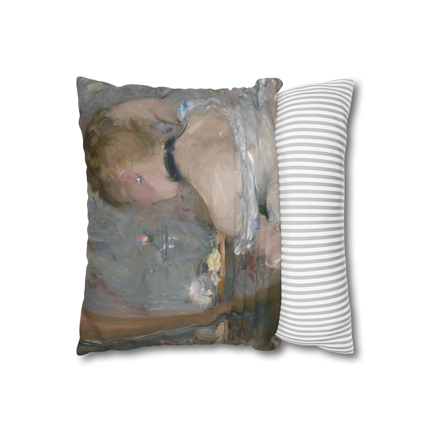 Morisot, Berthe - Woman at Her Toilette (1880) - Suede Square Pillowcase