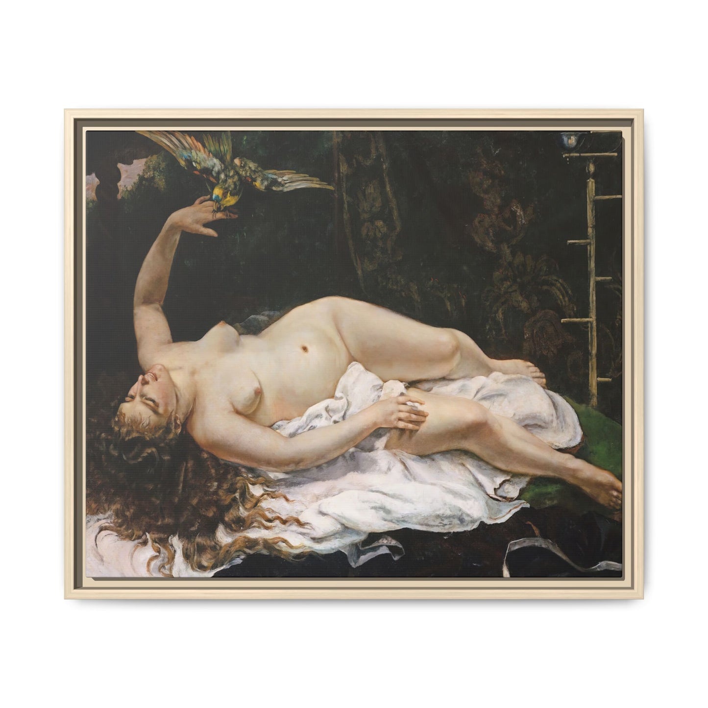 Courbet, Gustave - Woman with a Parrot (1866) - Matte Canvas, Framed