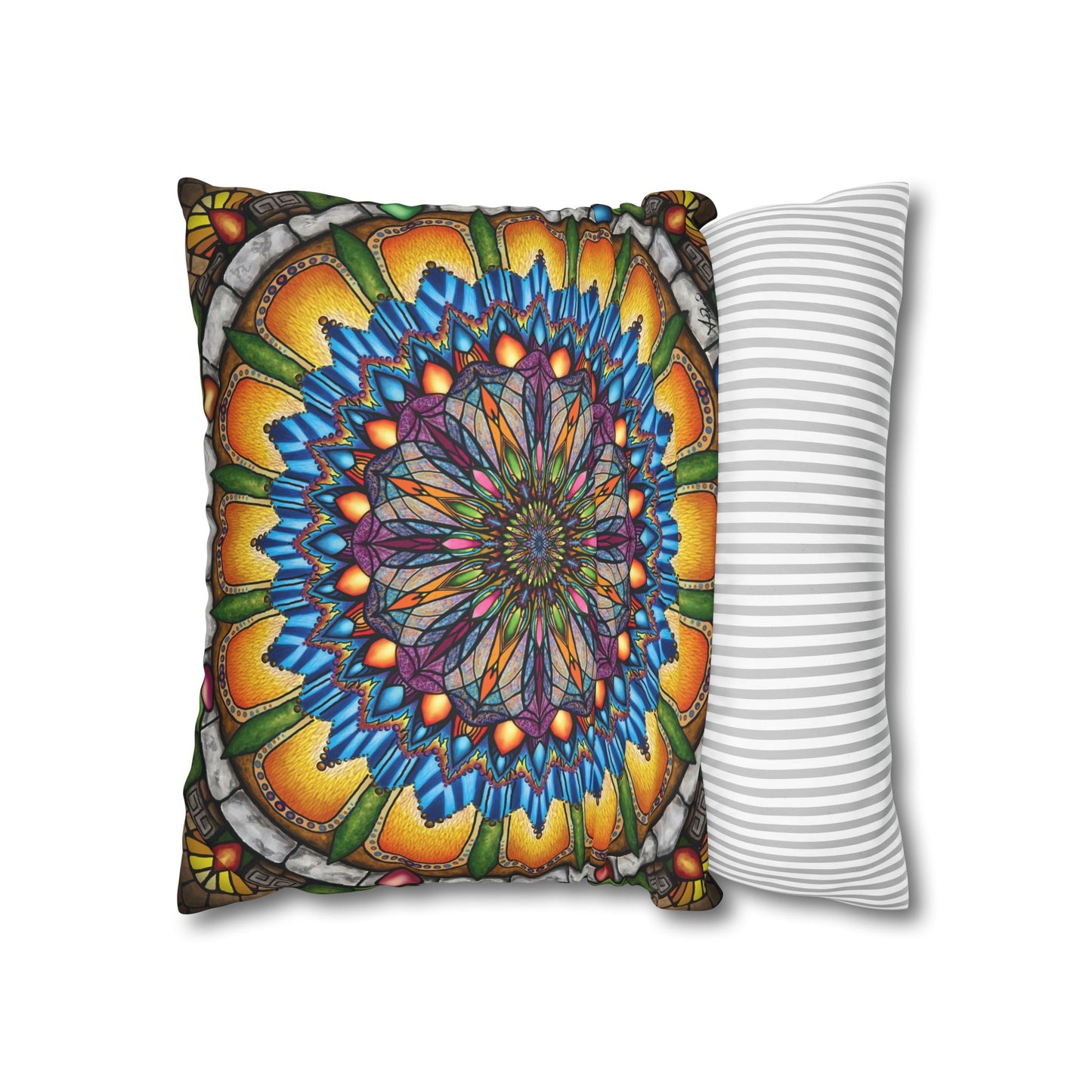 Pacio, Adam - Emerald Arrows Mandala - Suede Square Pillowcase