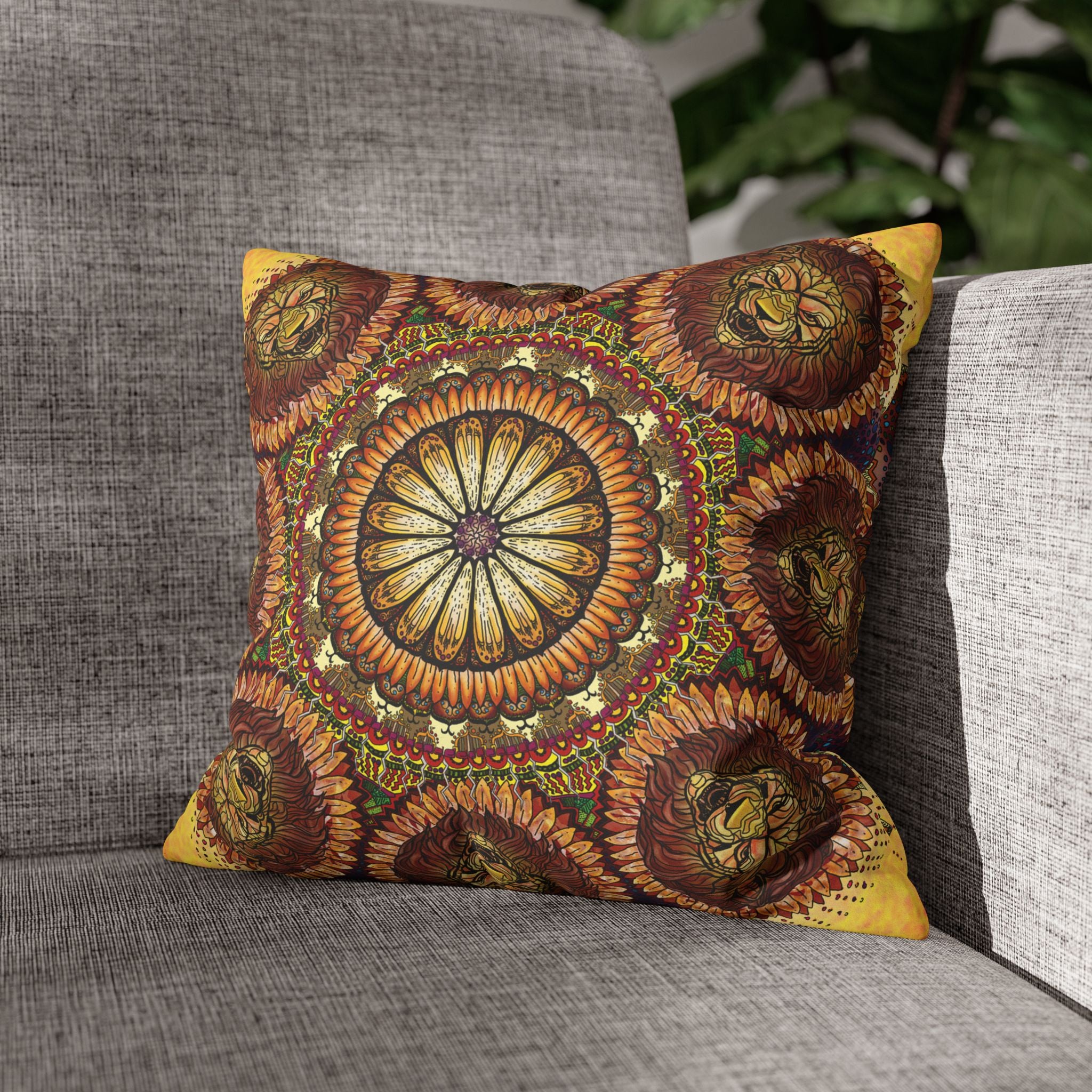 Lion Summer Mandala - Suede Square Pillowcase