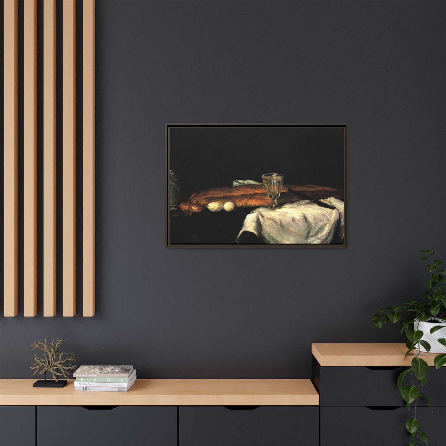 Cézanne, Paul - Still Life with Bread and Eggs (1865) - Matte Canvas, Framed