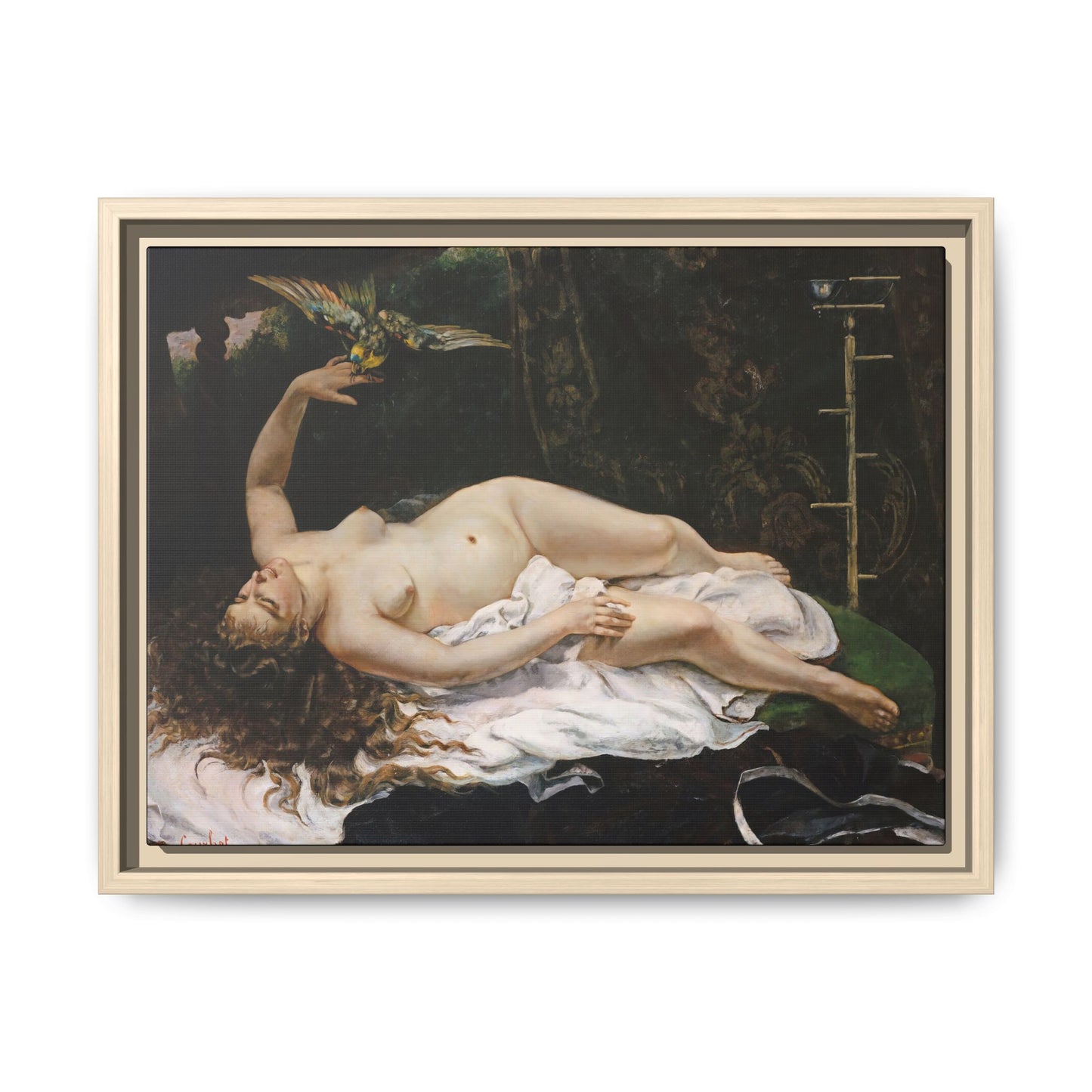 Courbet, Gustave - Woman with a Parrot (1866) - Matte Canvas, Framed