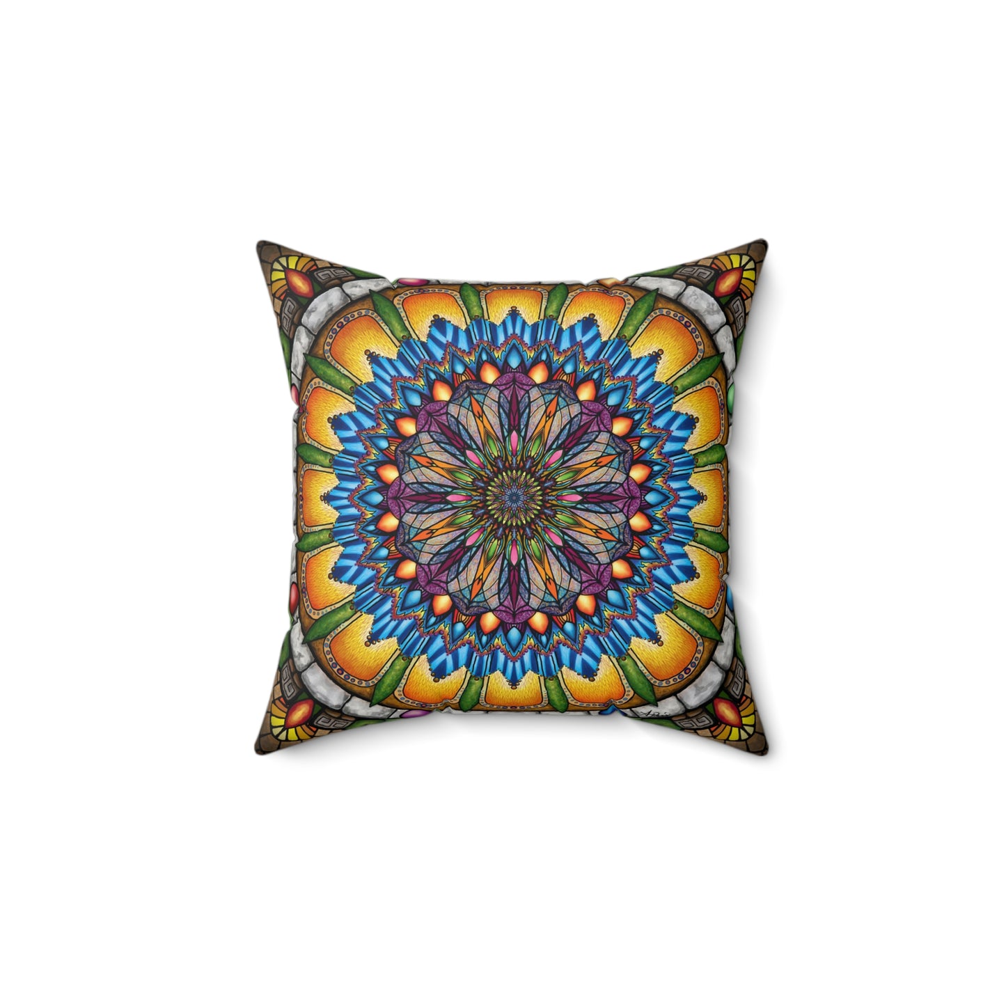 Pacio, Adam - Emerald Arrows Mandala - Suede Square Pillow