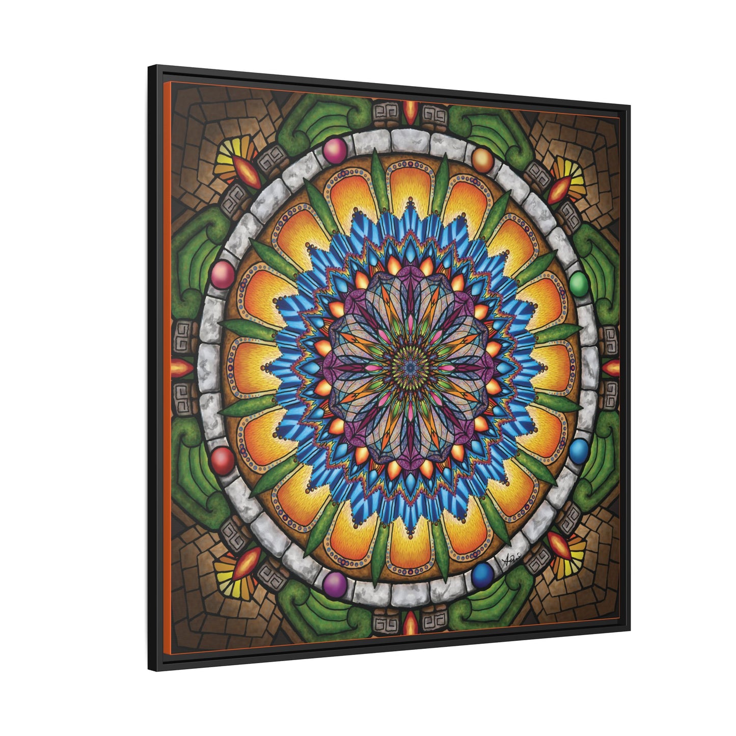 Emerald Arrows Mandala - Framed Matte Canvas