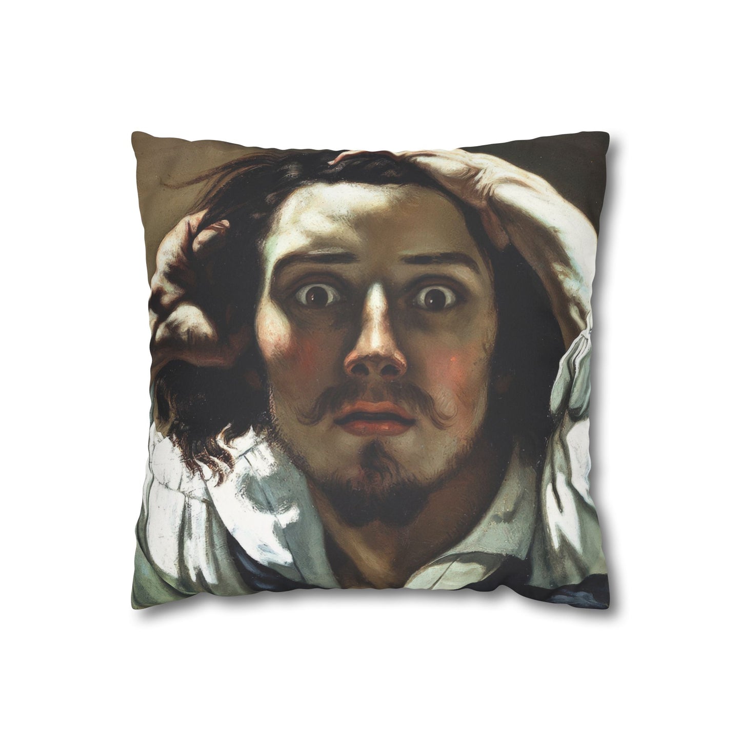 Courbet, Gustave - The Desperate Man (1843) - Suede Square Pillowcase