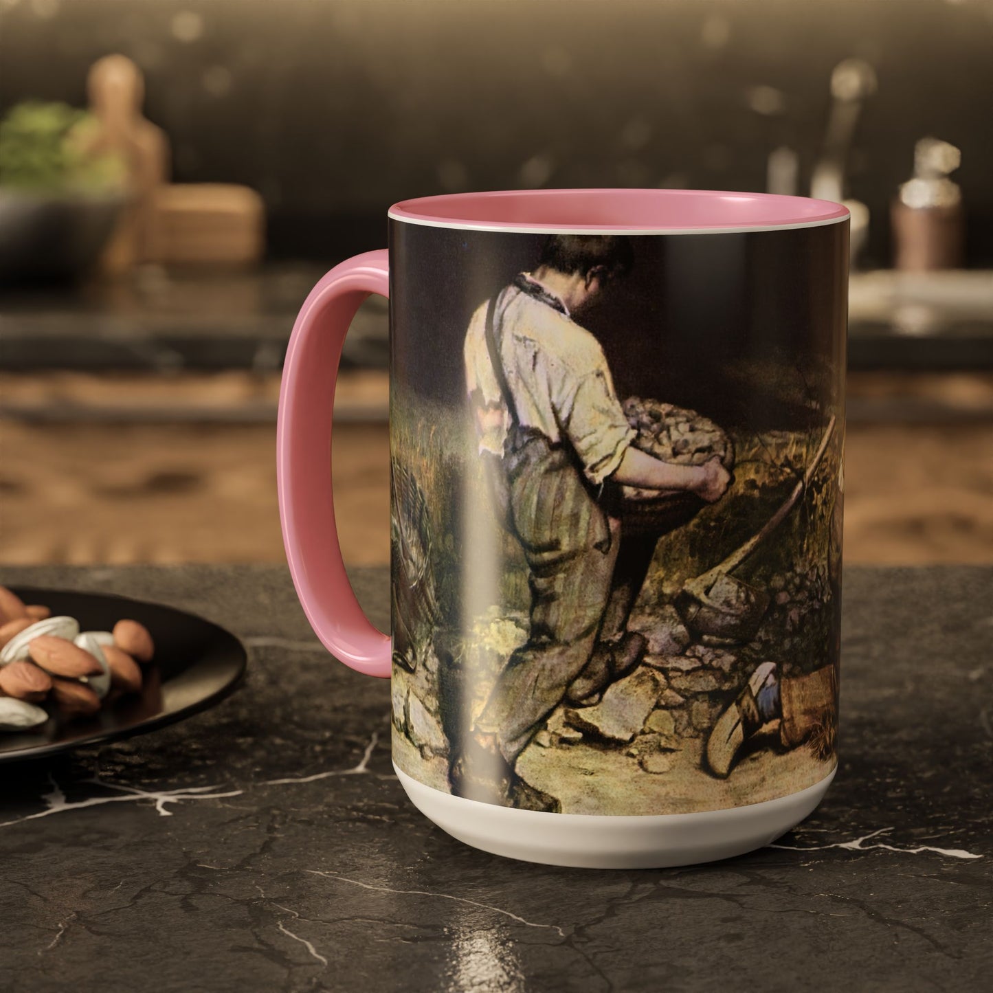 Courbet, Gustave - The Stone Breakers (1850) - Colorful Accent Mugs