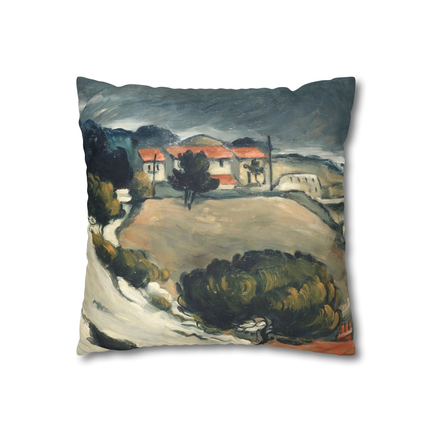 Cézanne, Paul - L’Estaque, Melting Snow (1870) - Suede Square Pillowcase