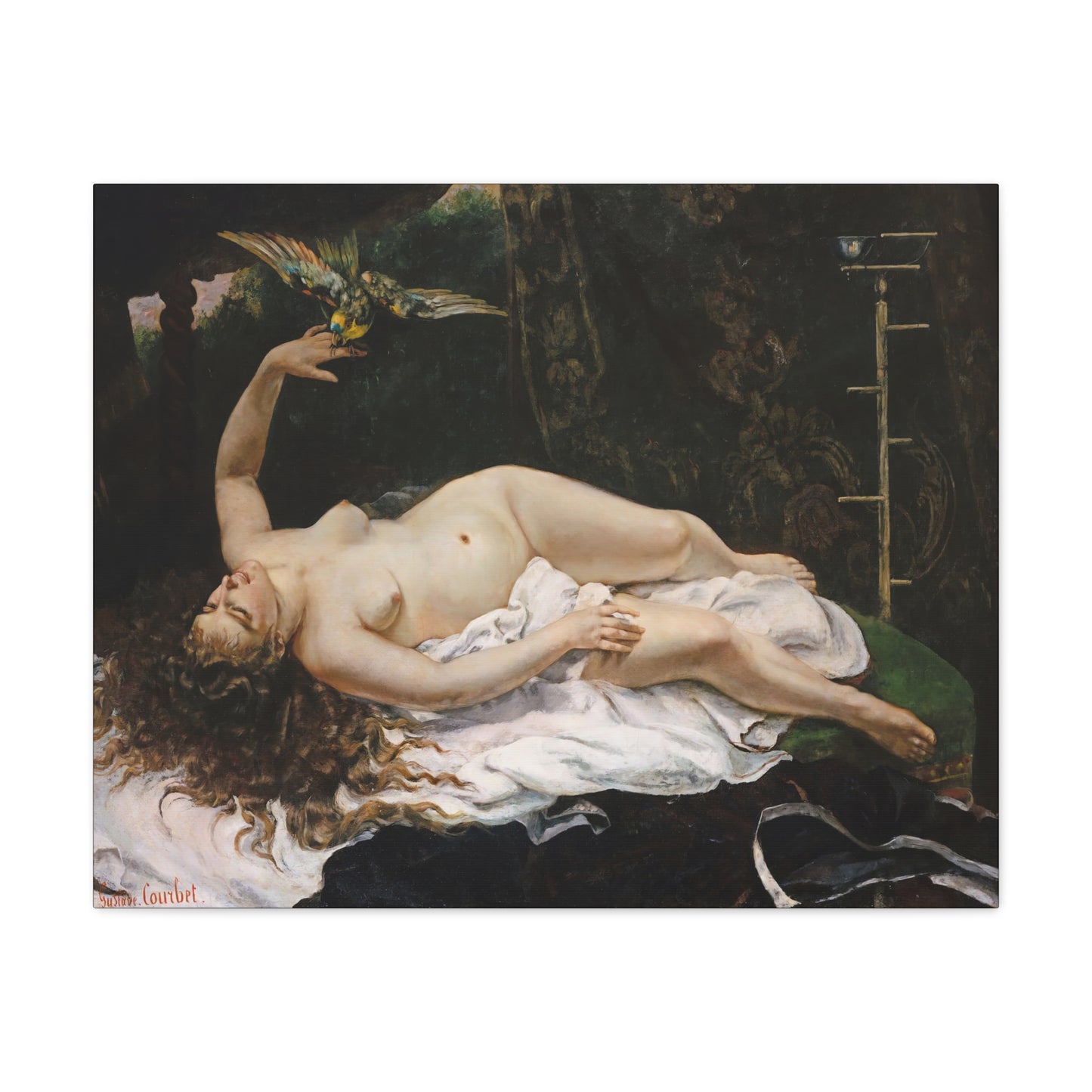 Courbet, Gustave - Woman with a Parrot (1866) - Canvas Block, unframed