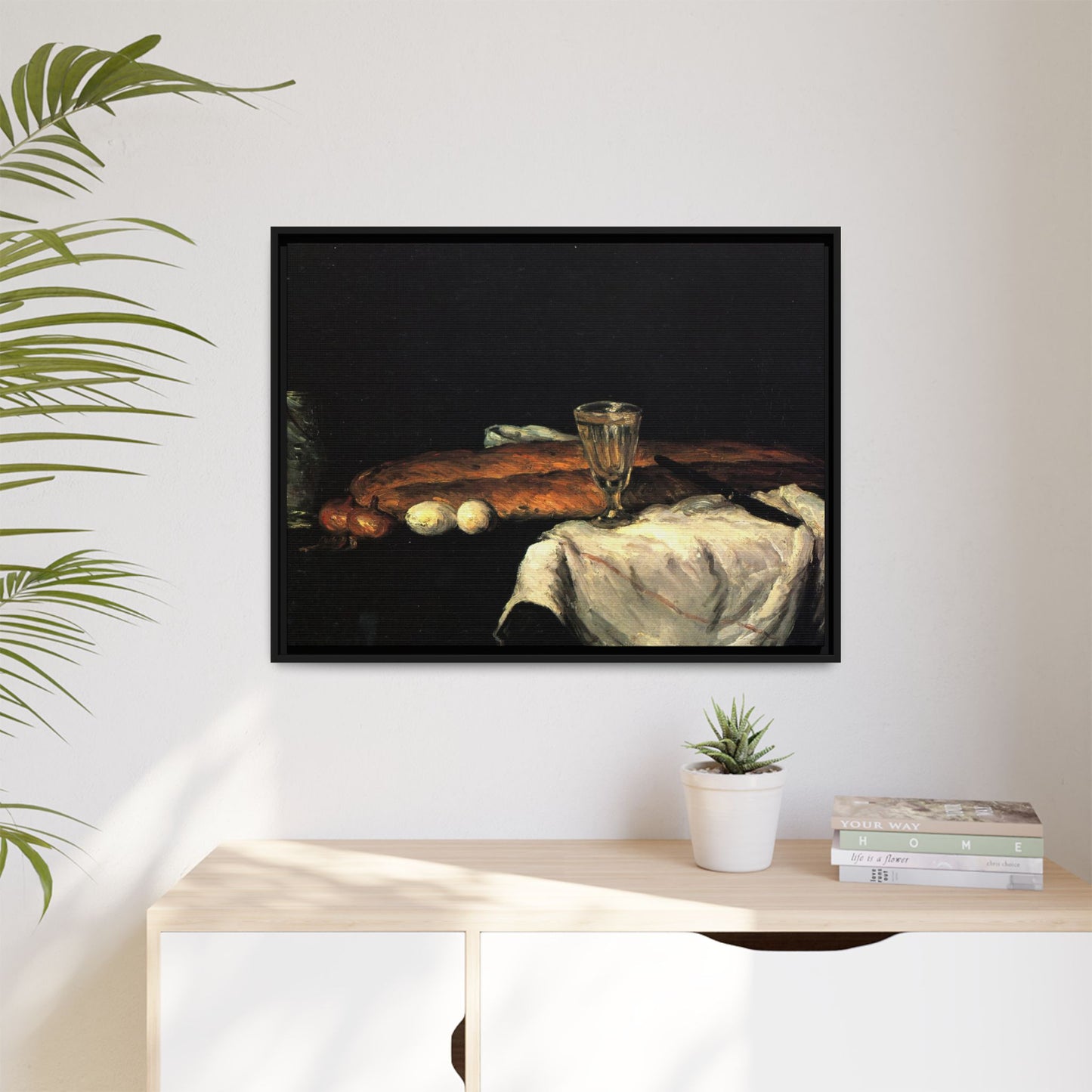 Cézanne, Paul - Still Life with Bread and Eggs (1865) - Matte Canvas, Framed
