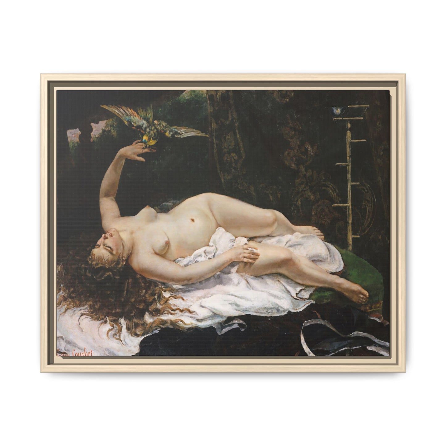 Courbet, Gustave - Woman with a Parrot (1866) - Matte Canvas, Framed