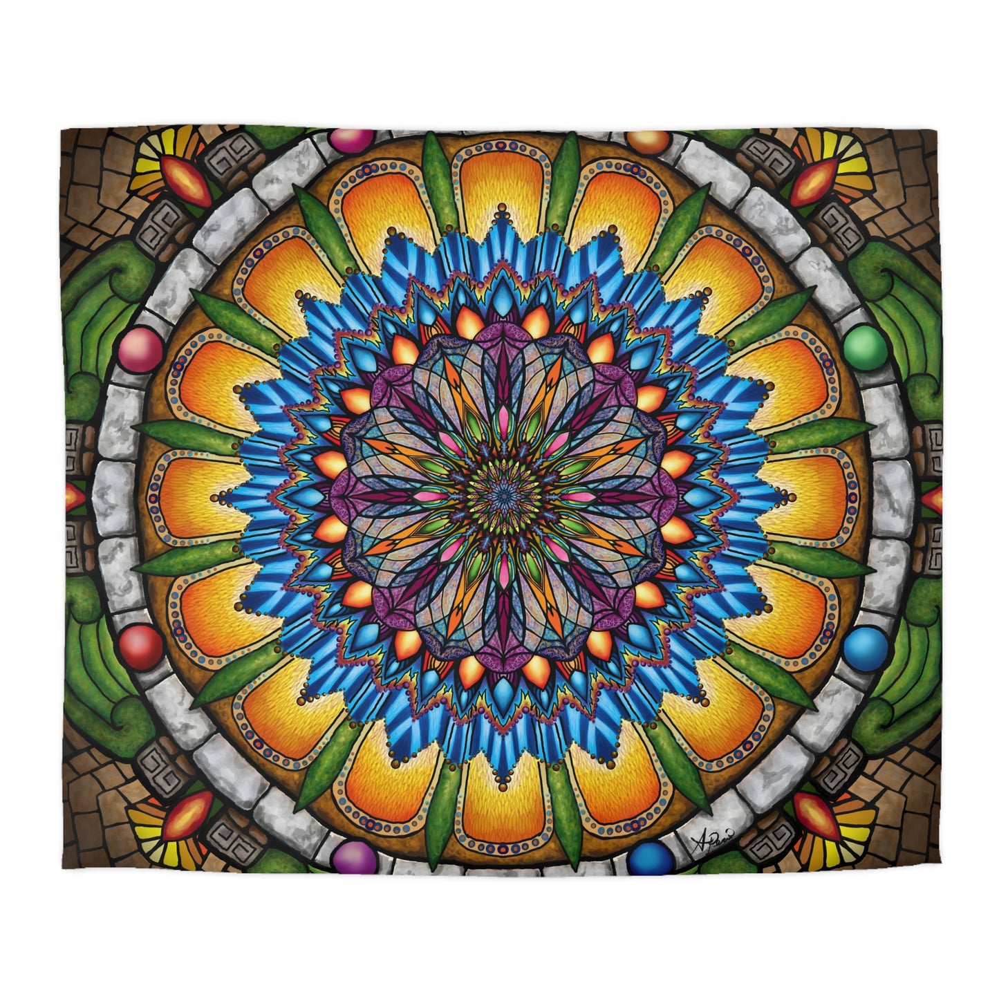 Pacio, Adam - Emerald Arrows Mandala - Microfiber Duvet Cover