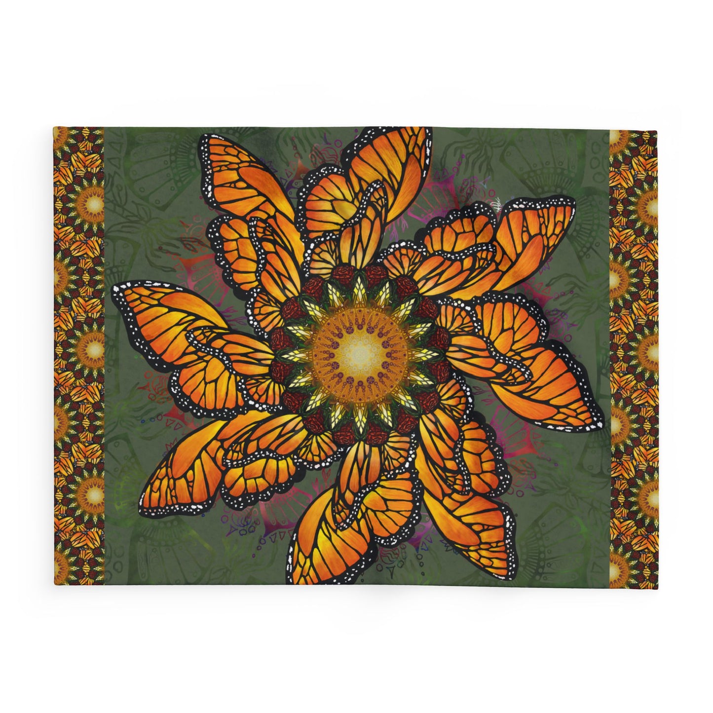 Monarch Butterfly Mandala - Arctic Fleece Blanket