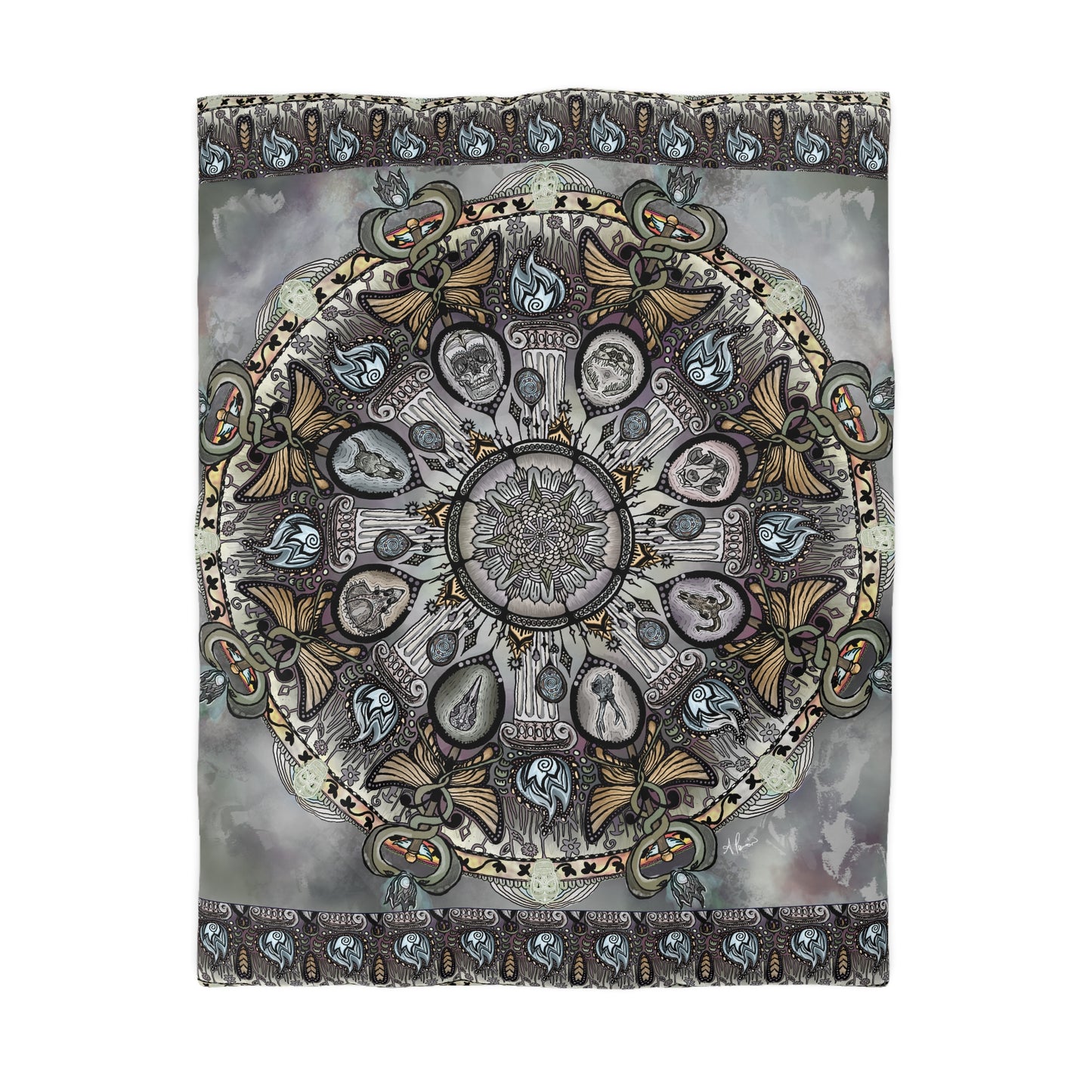 Memento Mori Mandala - Microfiber Duvet Cover