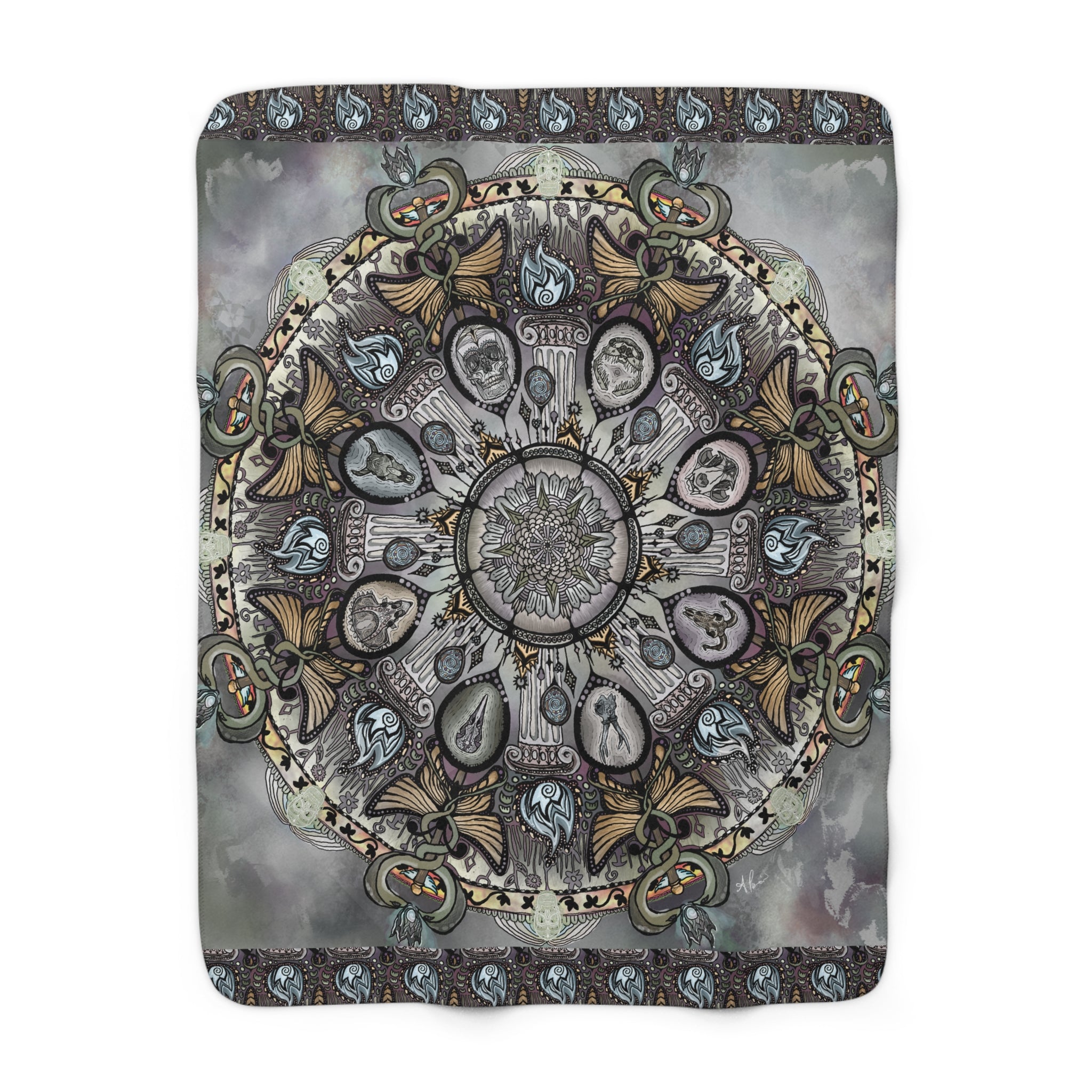 Memento Mori Mandala - Sherpa Fleece Blanket