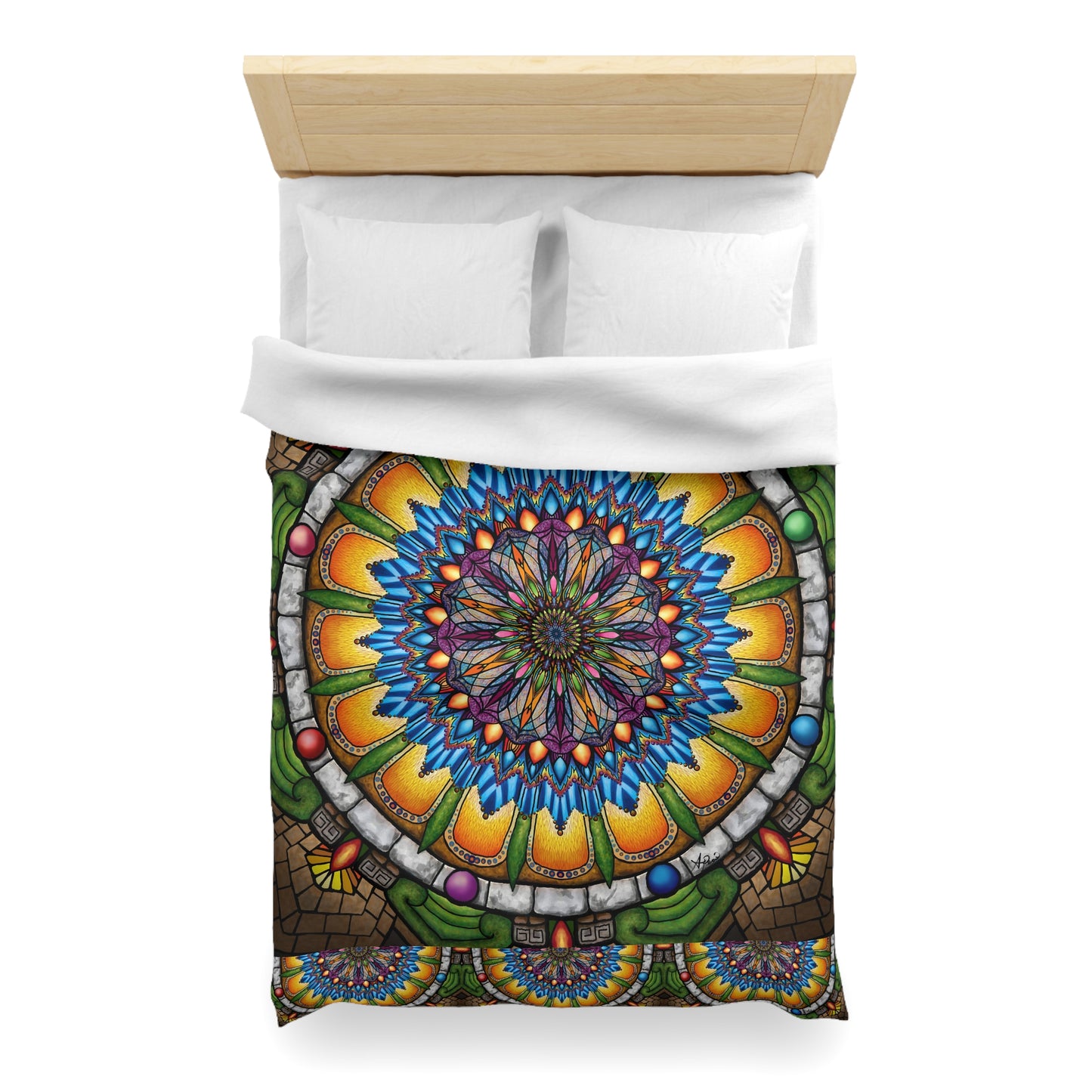 Pacio, Adam - Emerald Arrows Mandala - Microfiber Duvet Cover