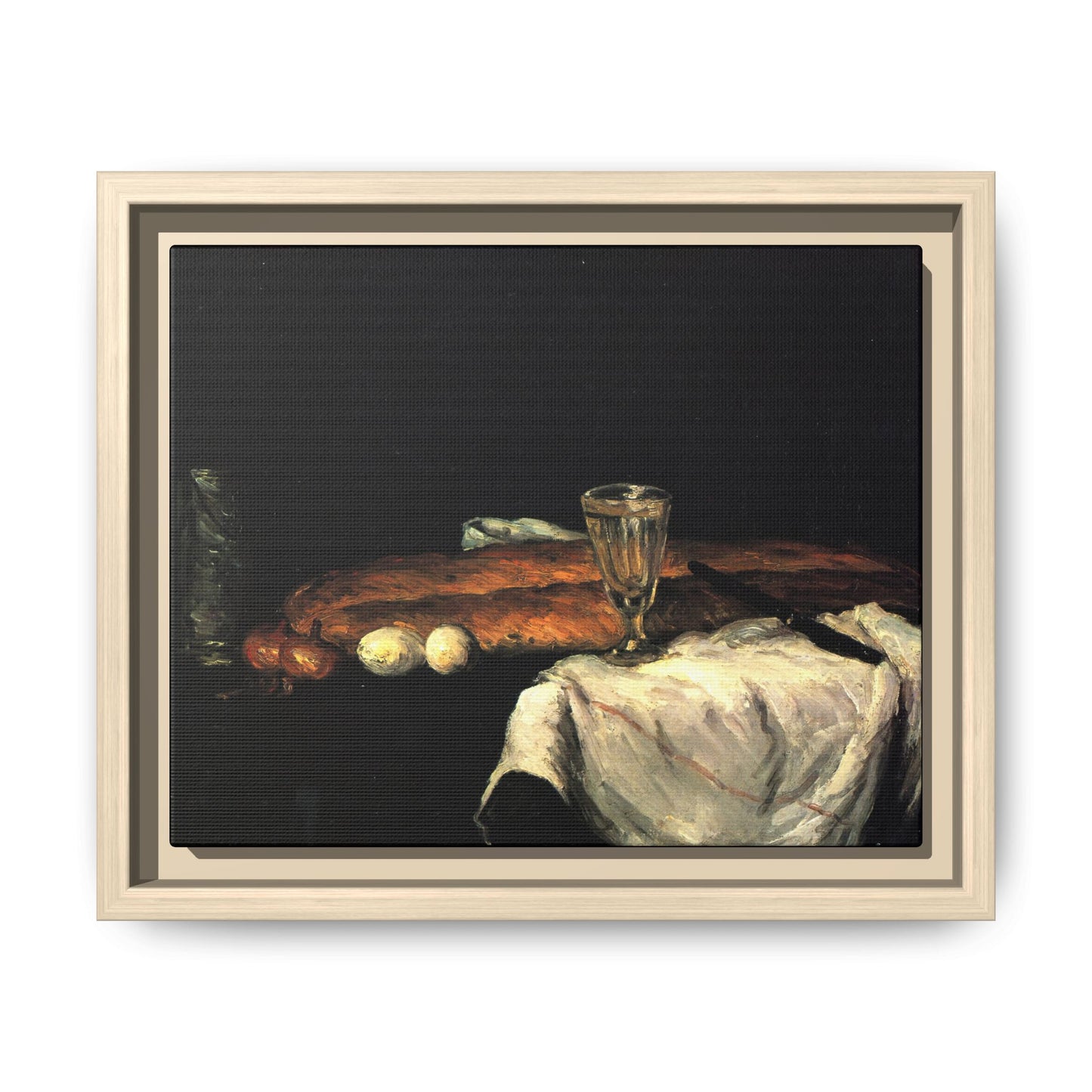 Cézanne, Paul - Still Life with Bread and Eggs (1865) - Matte Canvas, Framed
