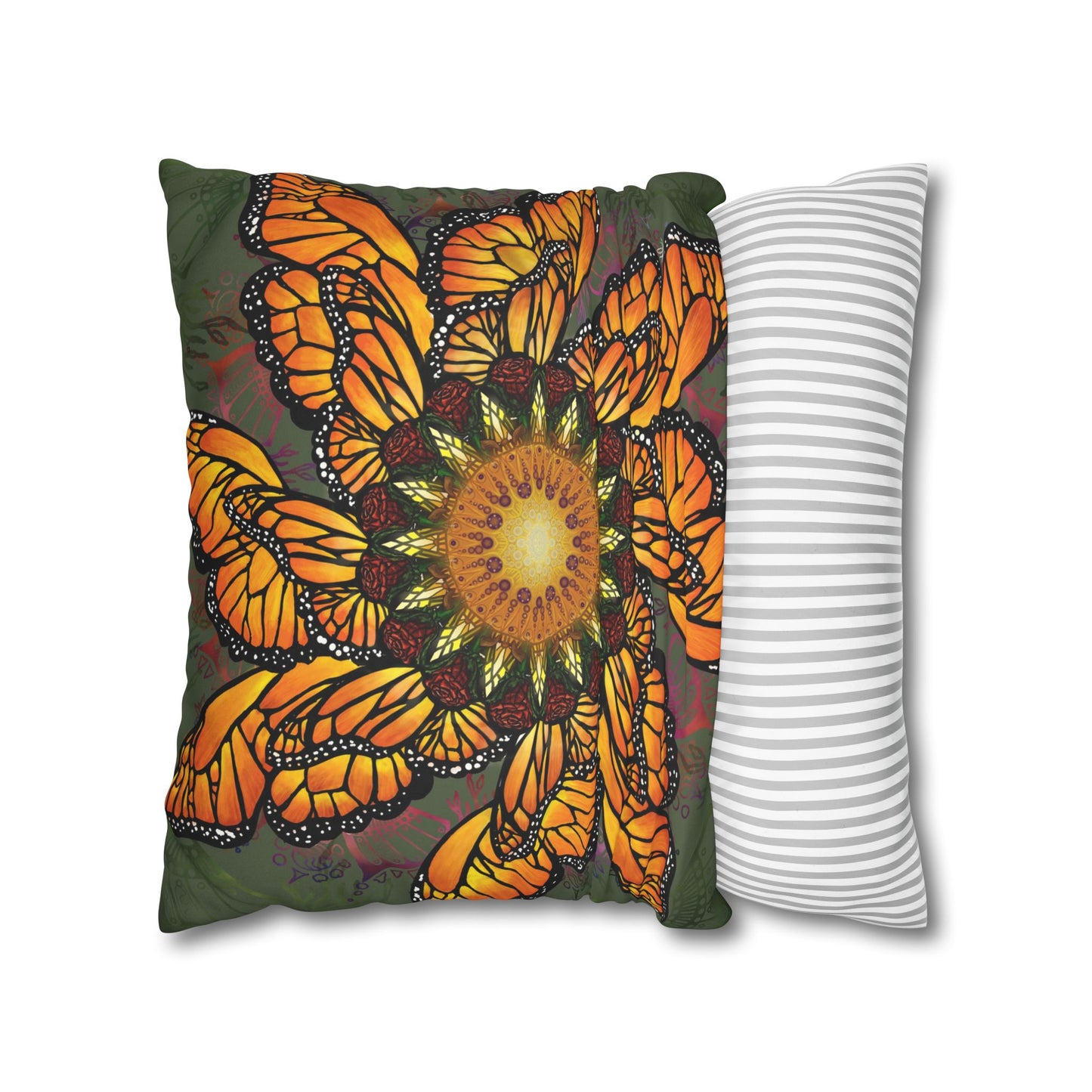 Monarch Butterfly Mandala - Faux Suede Square Pillowcase