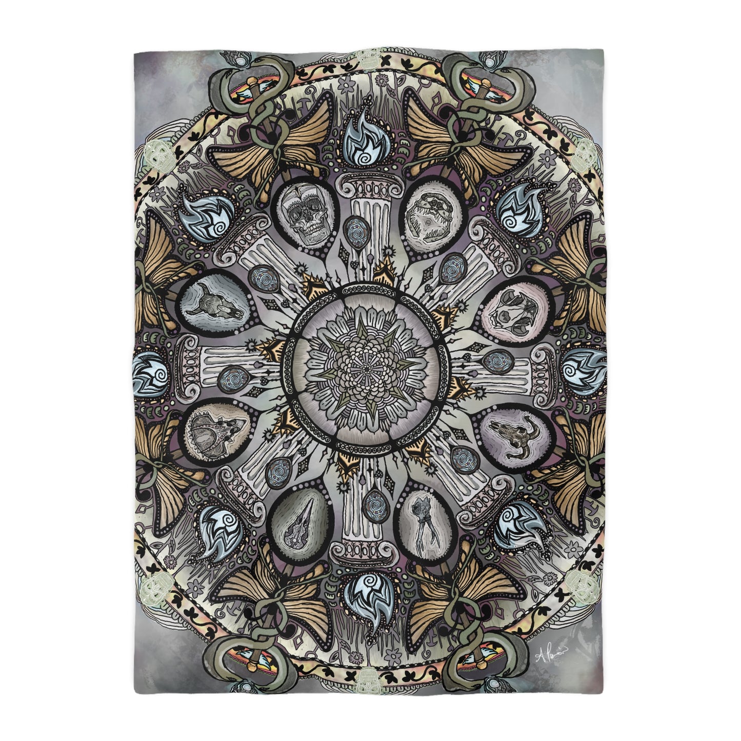 Pacio, Adam - Memento Mori Mandala - Microfiber Duvet Cover