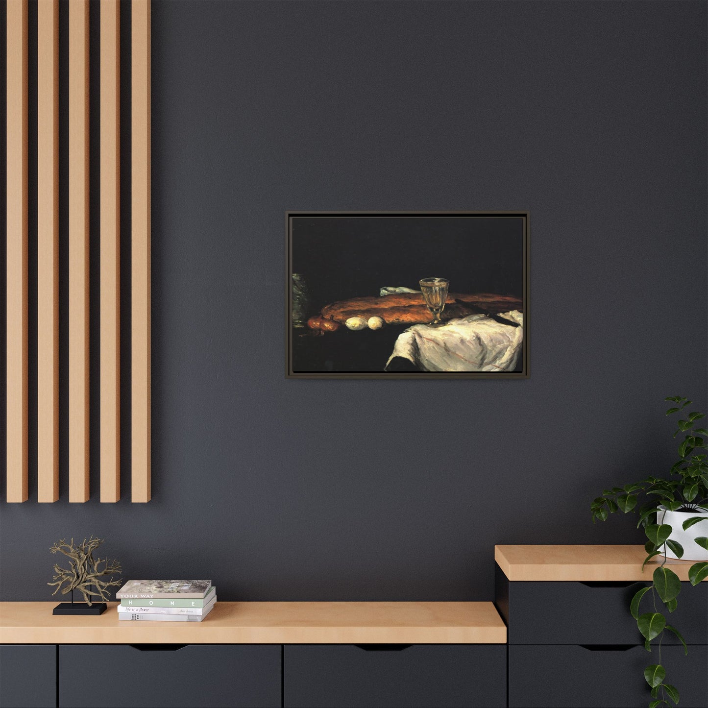 Cézanne, Paul - Still Life with Bread and Eggs (1865) - Matte Canvas, Framed