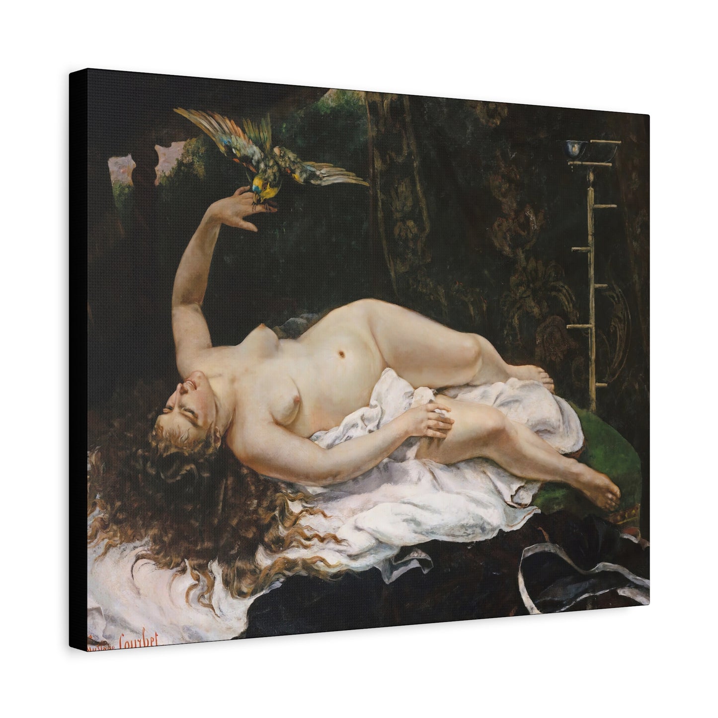 Courbet, Gustave - Woman with a Parrot (1866) - Canvas Block, unframed