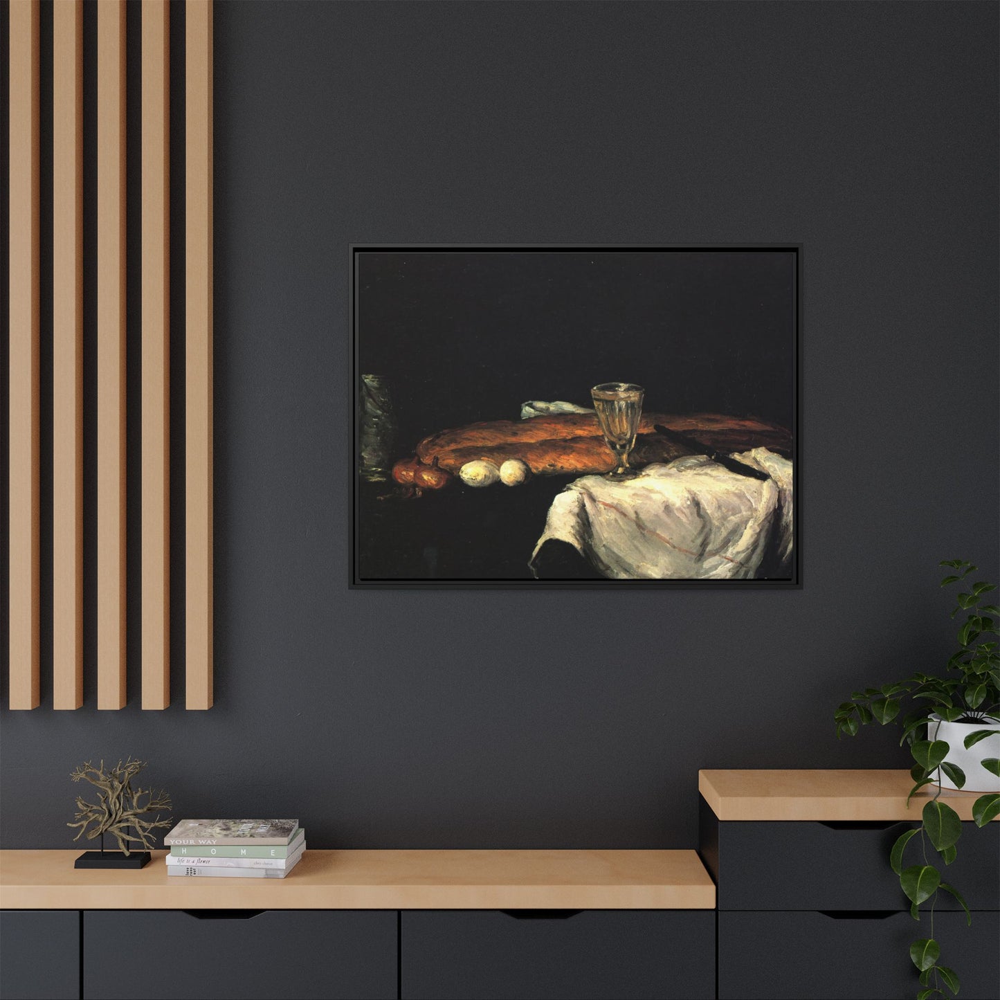 Cézanne, Paul - Still Life with Bread and Eggs (1865) - Matte Canvas, Framed