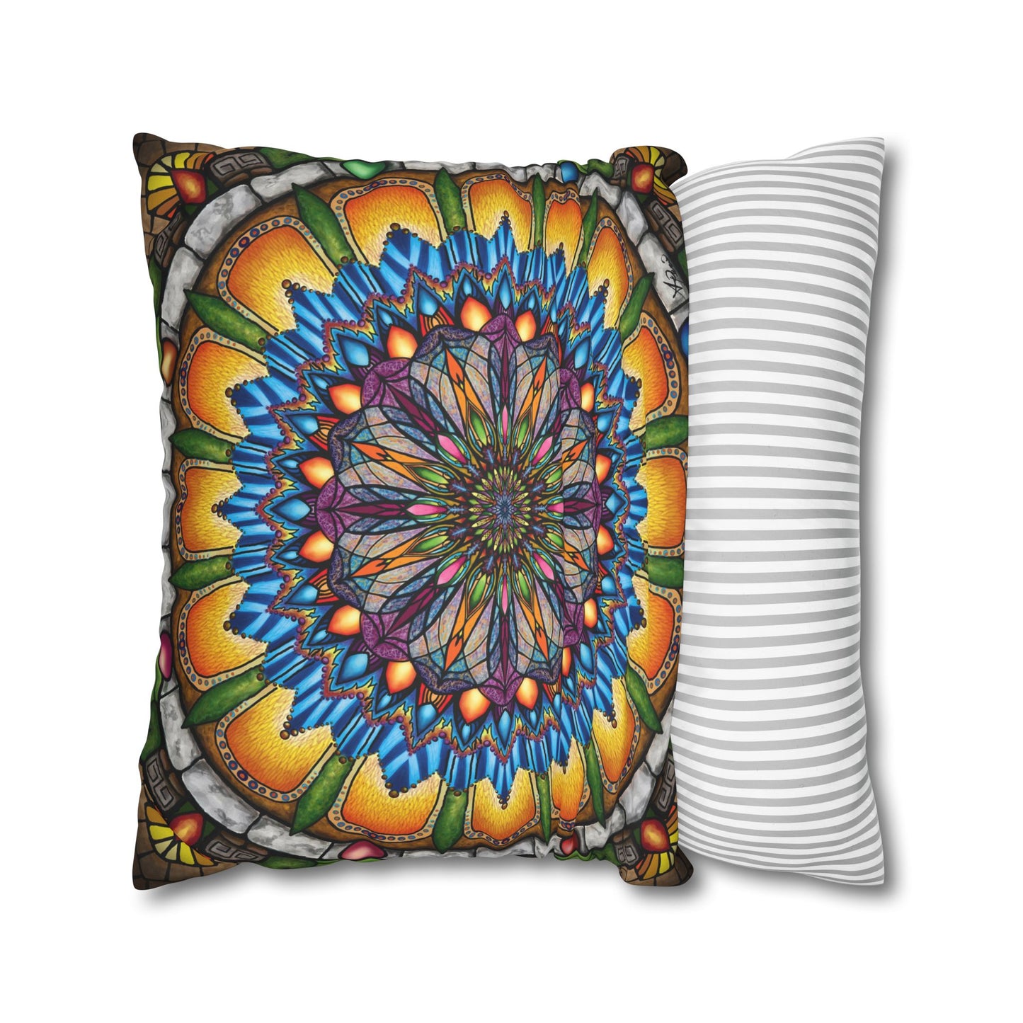 Pacio, Adam - Emerald Arrows Mandala - Suede Square Pillowcase