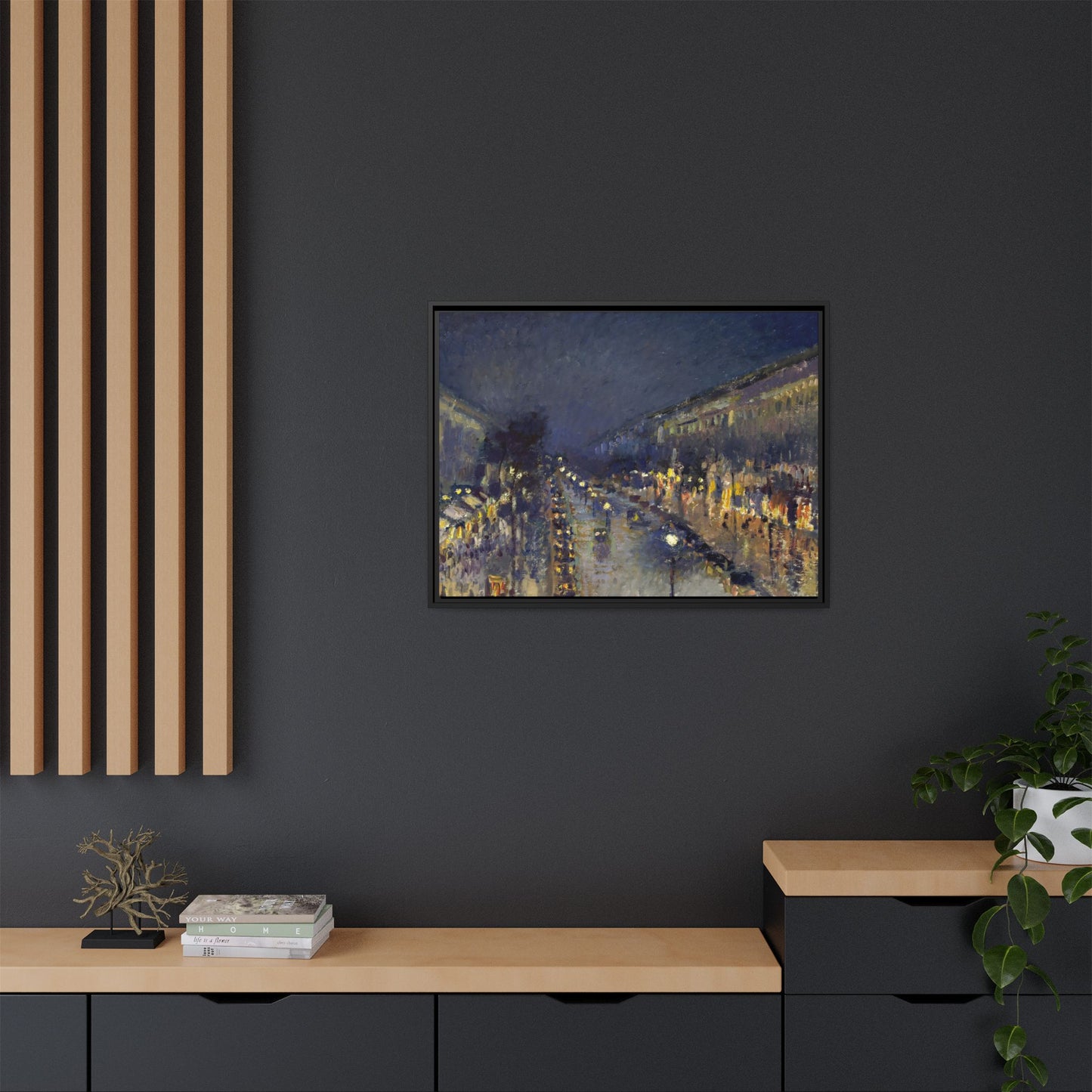 Pissarro, Camille - The Boulevard Montmartre At Night (1897) - Matte Canvas, Framed