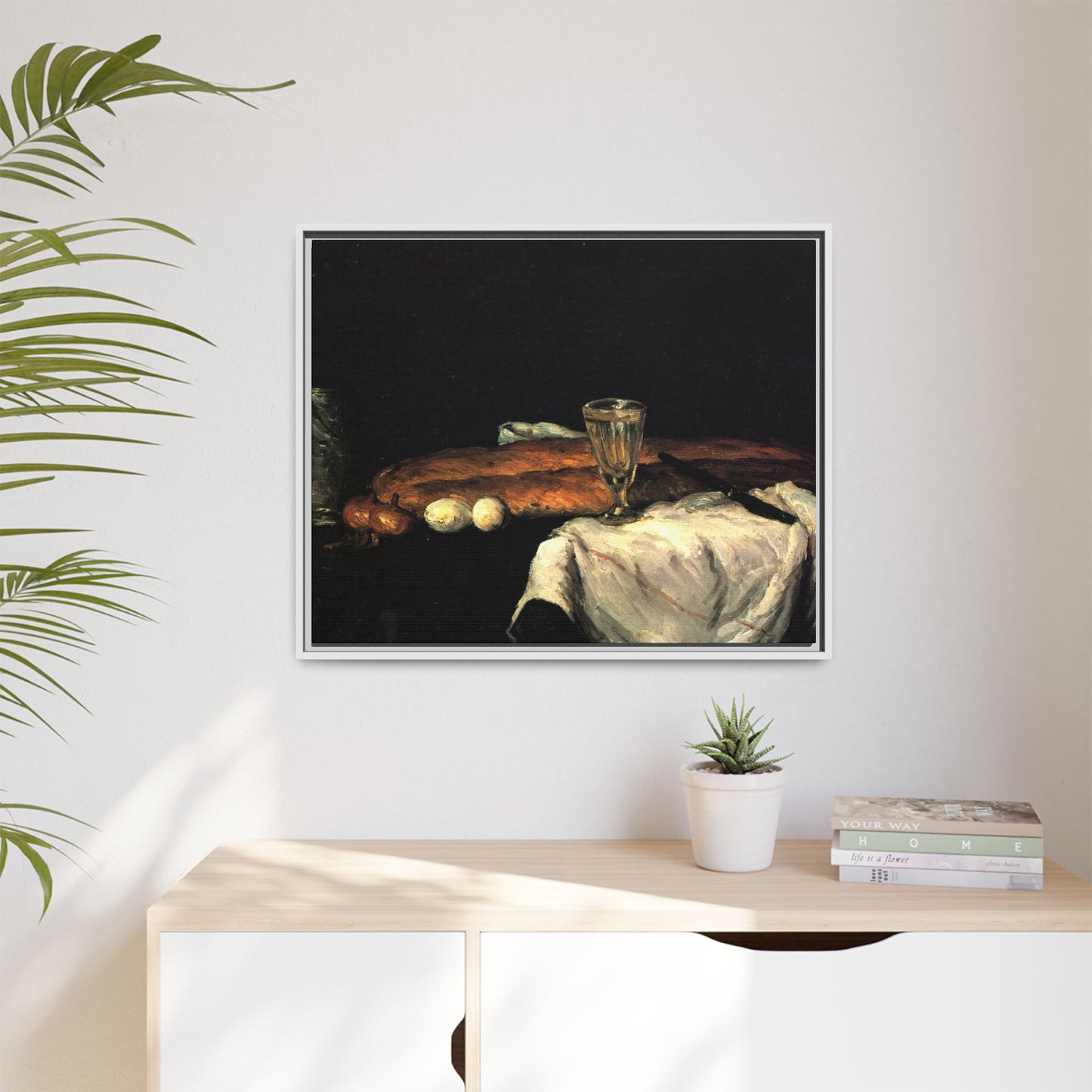 Cézanne, Paul - Still Life with Bread and Eggs (1865) - Matte Canvas, Framed