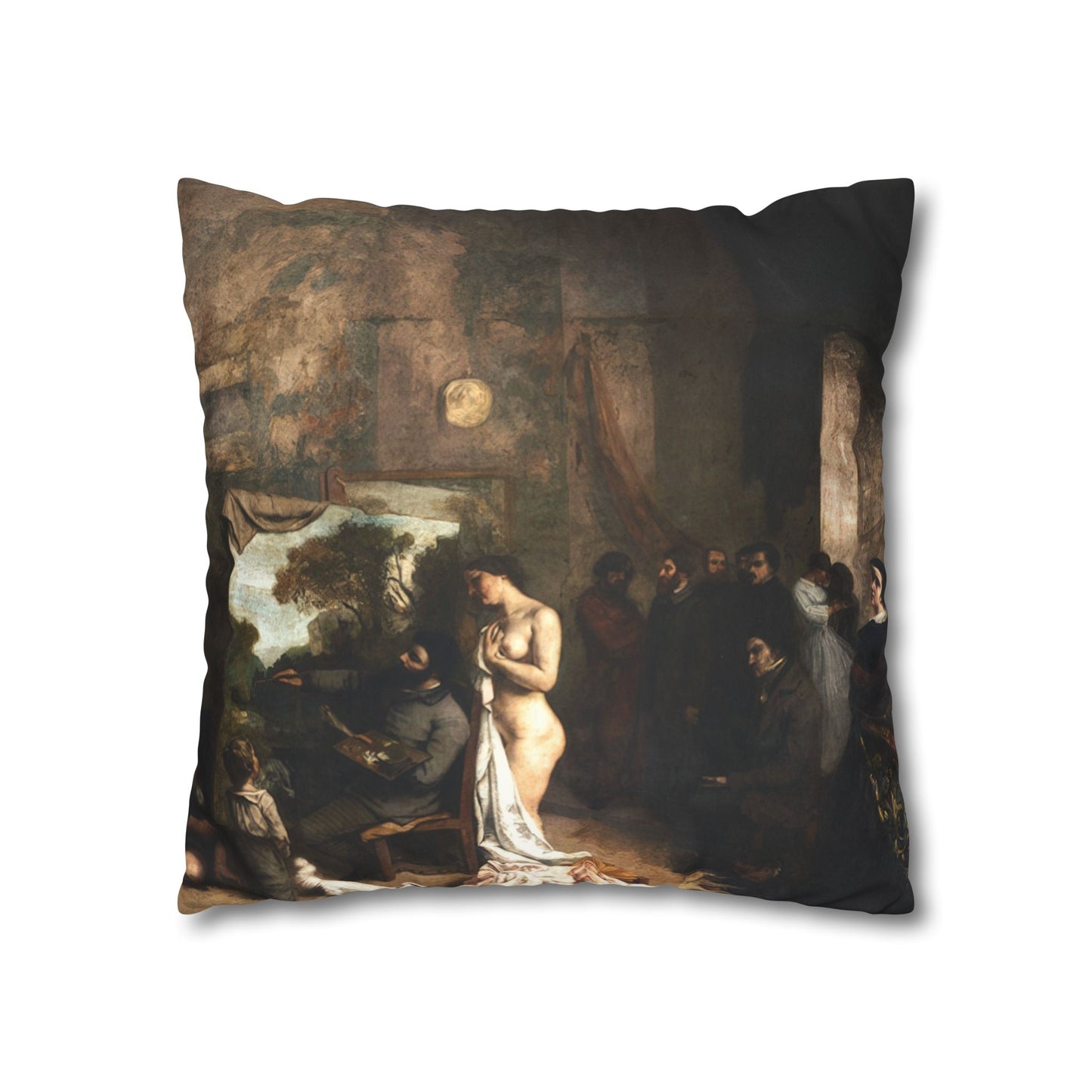 Courbet, Gustave - The Painter’s Studio (1855) - Suede Square Pillowcase