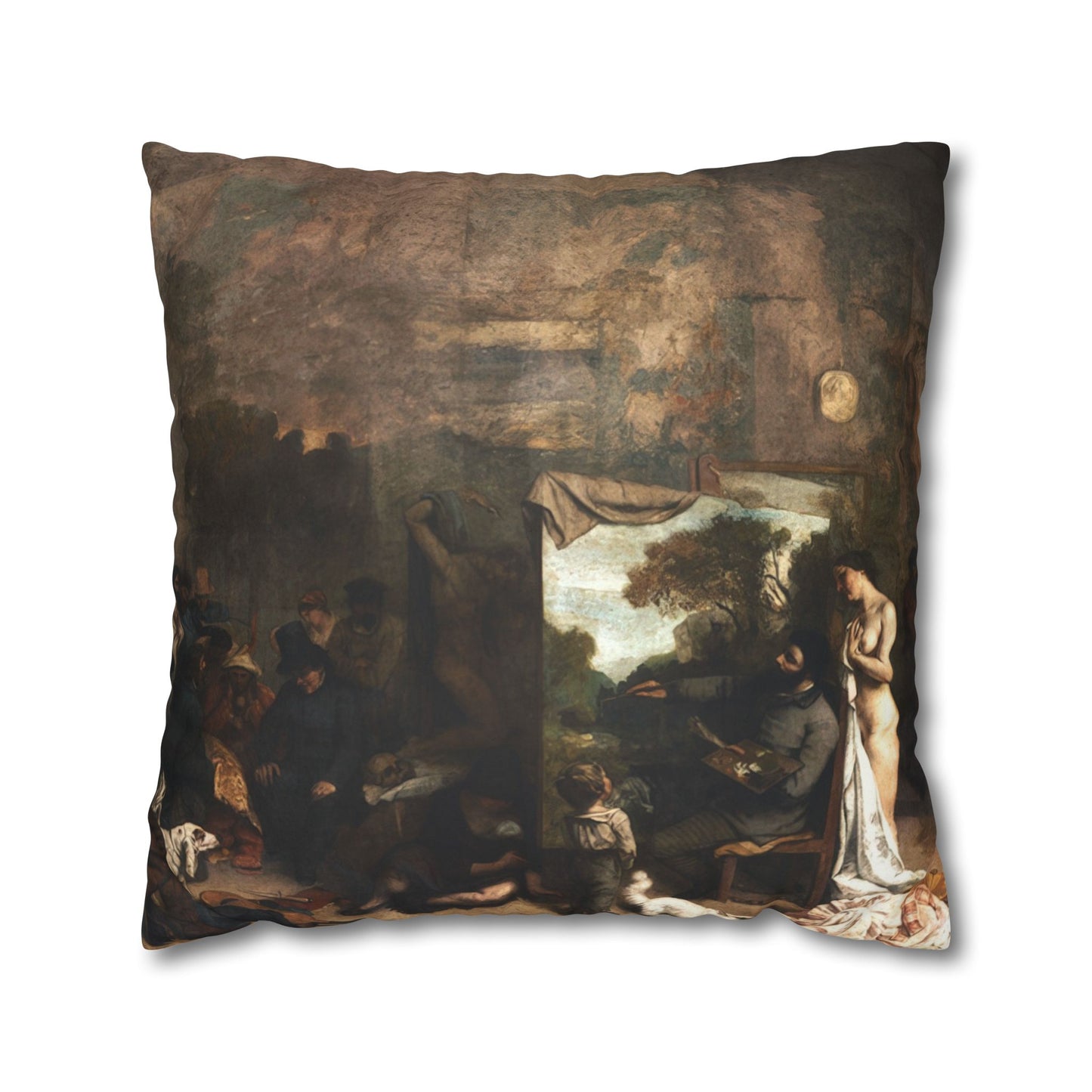 Courbet, Gustave - The Painter’s Studio (1855) - Suede Square Pillowcase