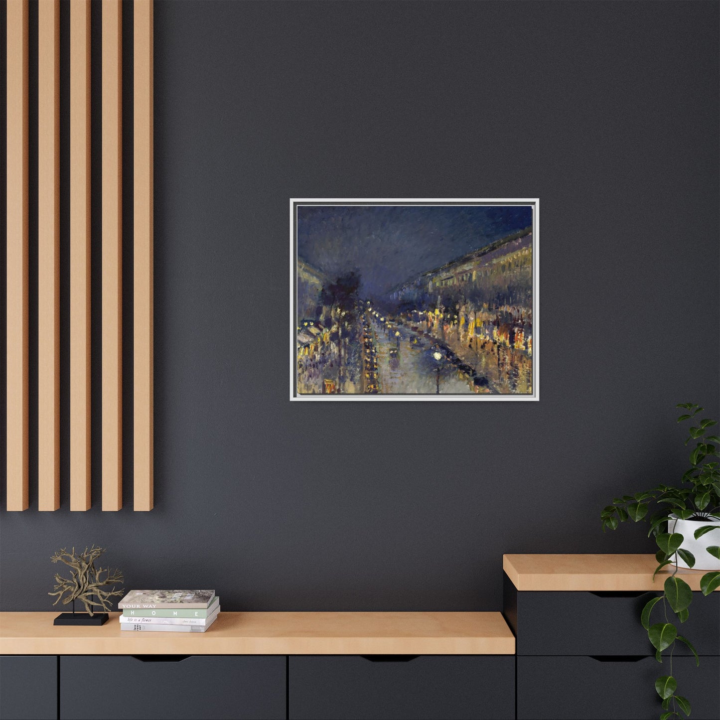 Pissarro, Camille - The Boulevard Montmartre At Night (1897) - Matte Canvas, Framed
