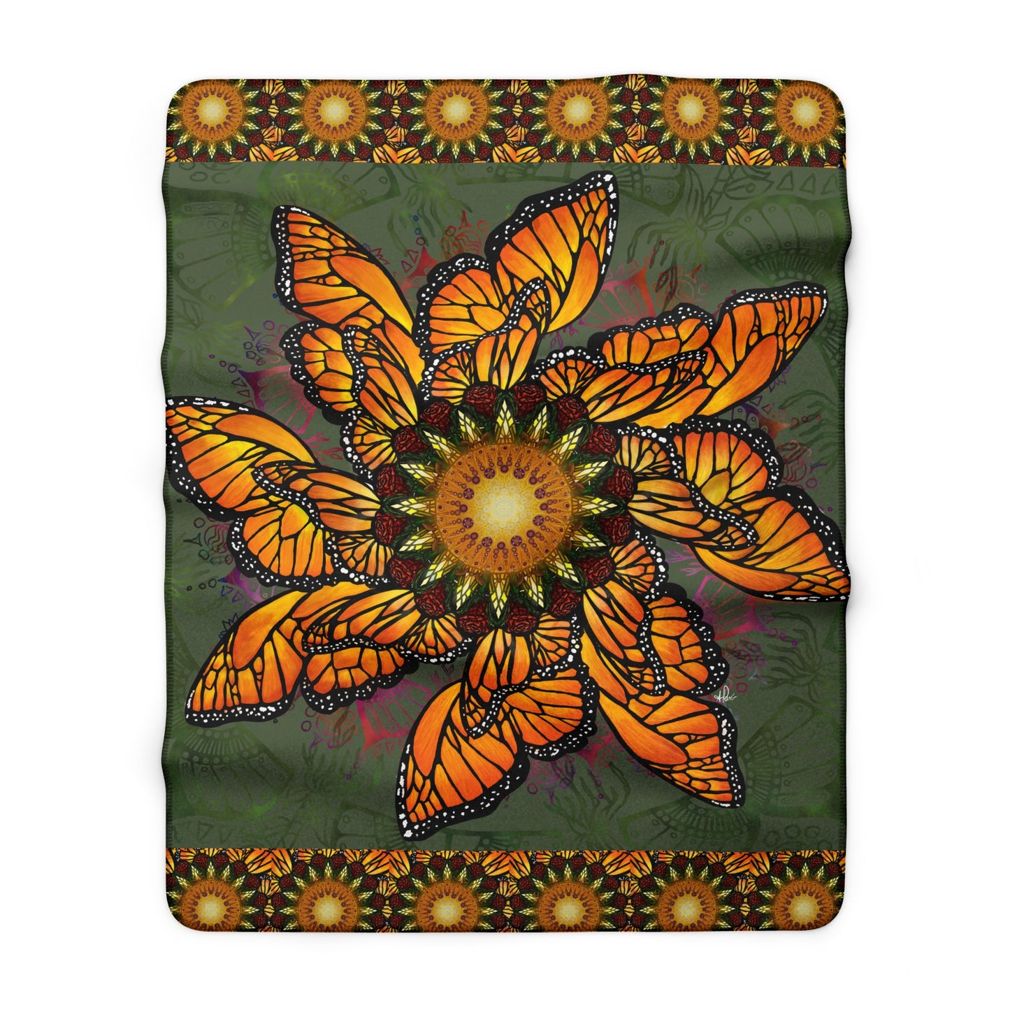 Pacio, Adam - Monarch Buttefly Mandala - Sherpa Fleece Blanket